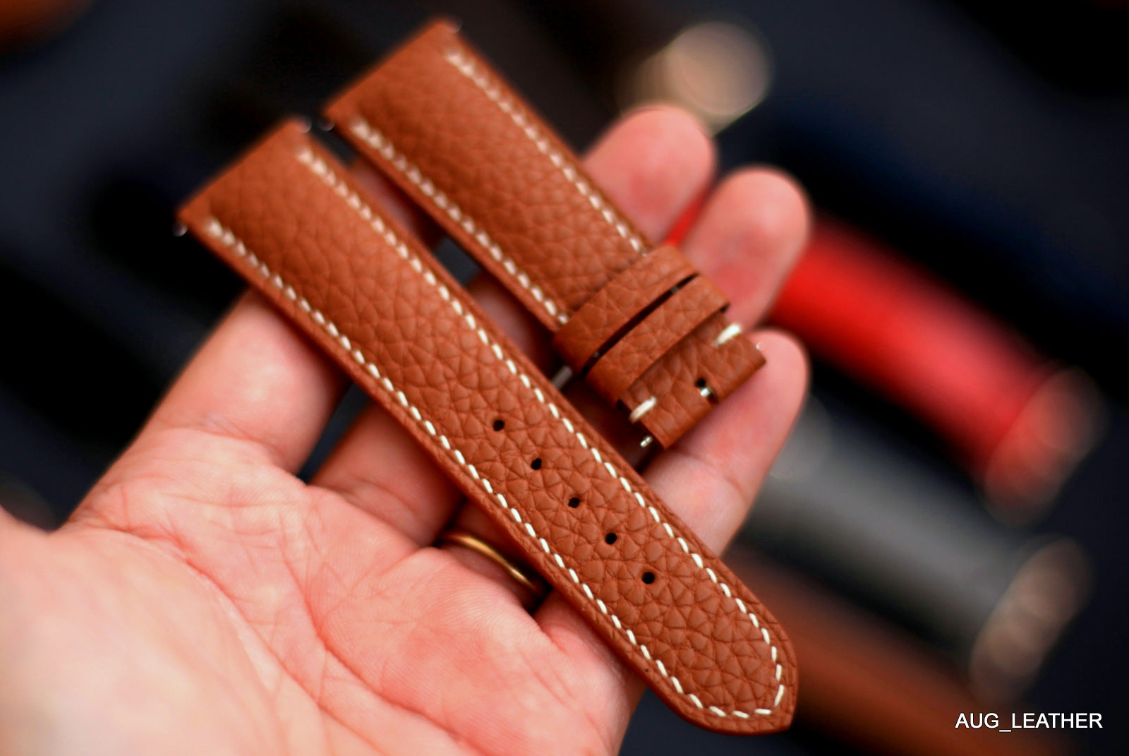Togo Gold Brown Leather Watch Strap, Quick Release
