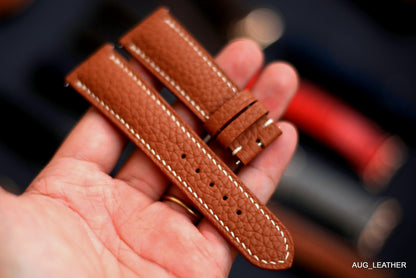 Togo Gold Brown Leather Watch Strap, Quick Release