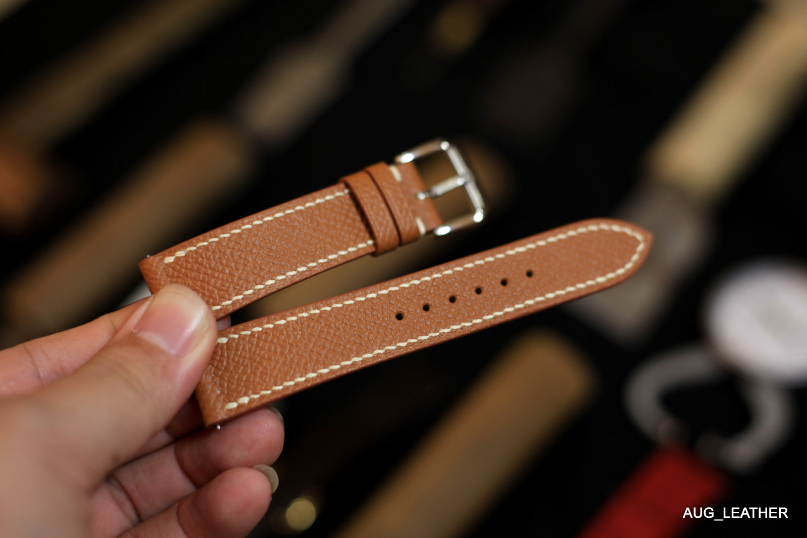 Gold Brown Leather Watch Strap, Quick Release
