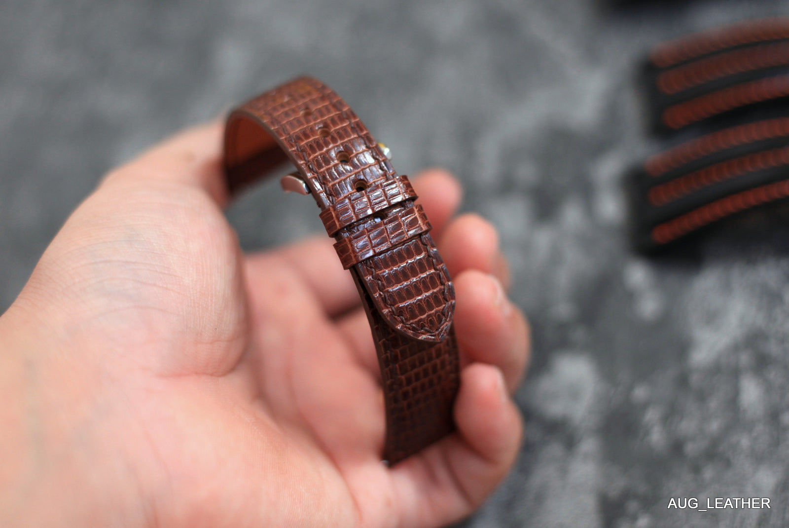 Brown Lizard Leather Watch Strap, Handmade Band