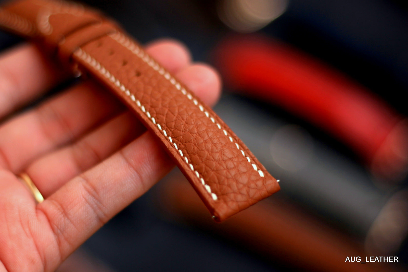 Togo Gold Brown Leather Watch Strap, Quick Release