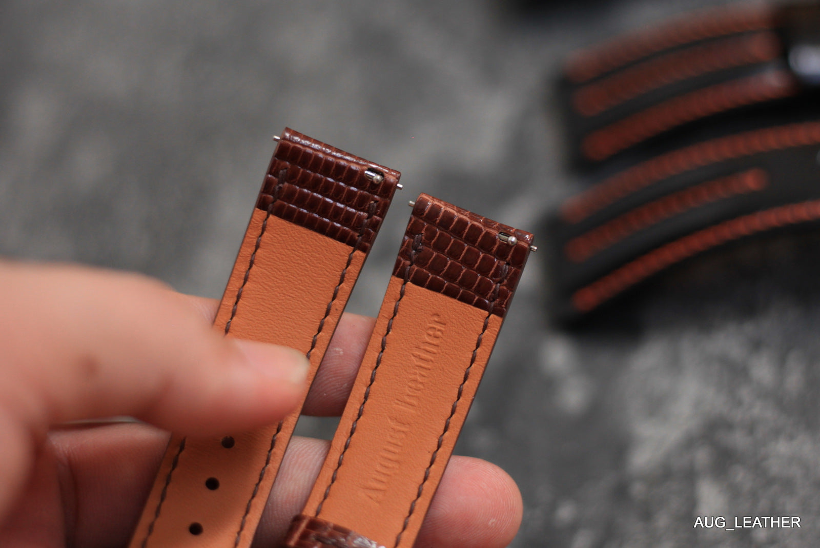 Brown Lizard Leather Watch Strap, Handmade Band