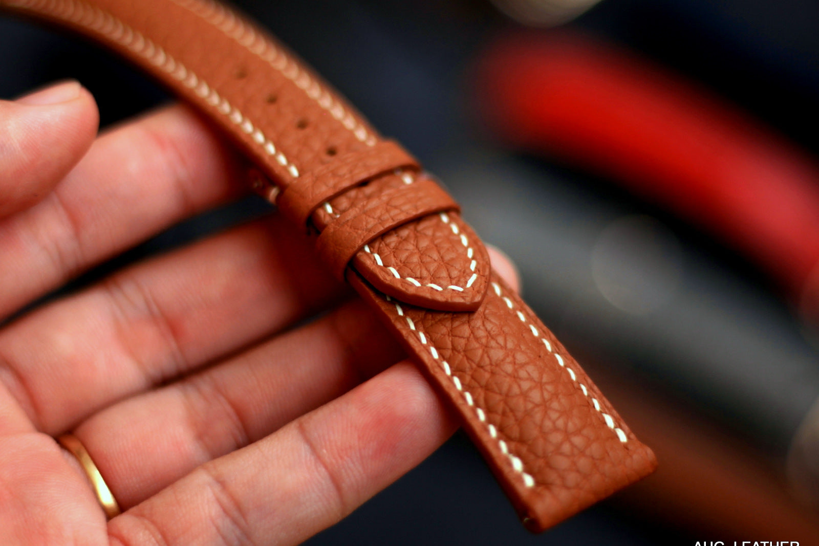 Togo Gold Brown Leather Watch Strap, Quick Release