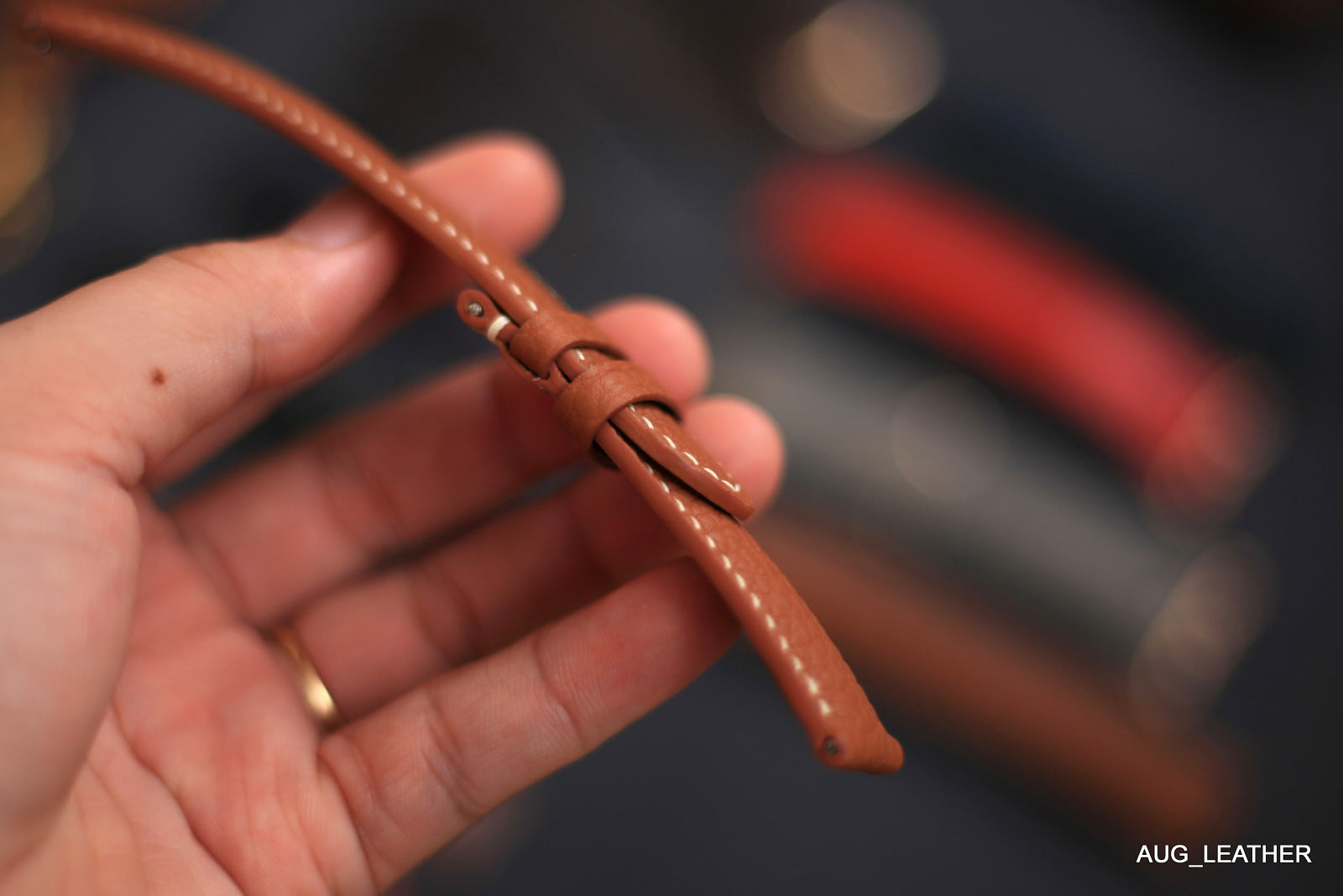 Togo Gold Brown Leather Watch Strap, Quick Release