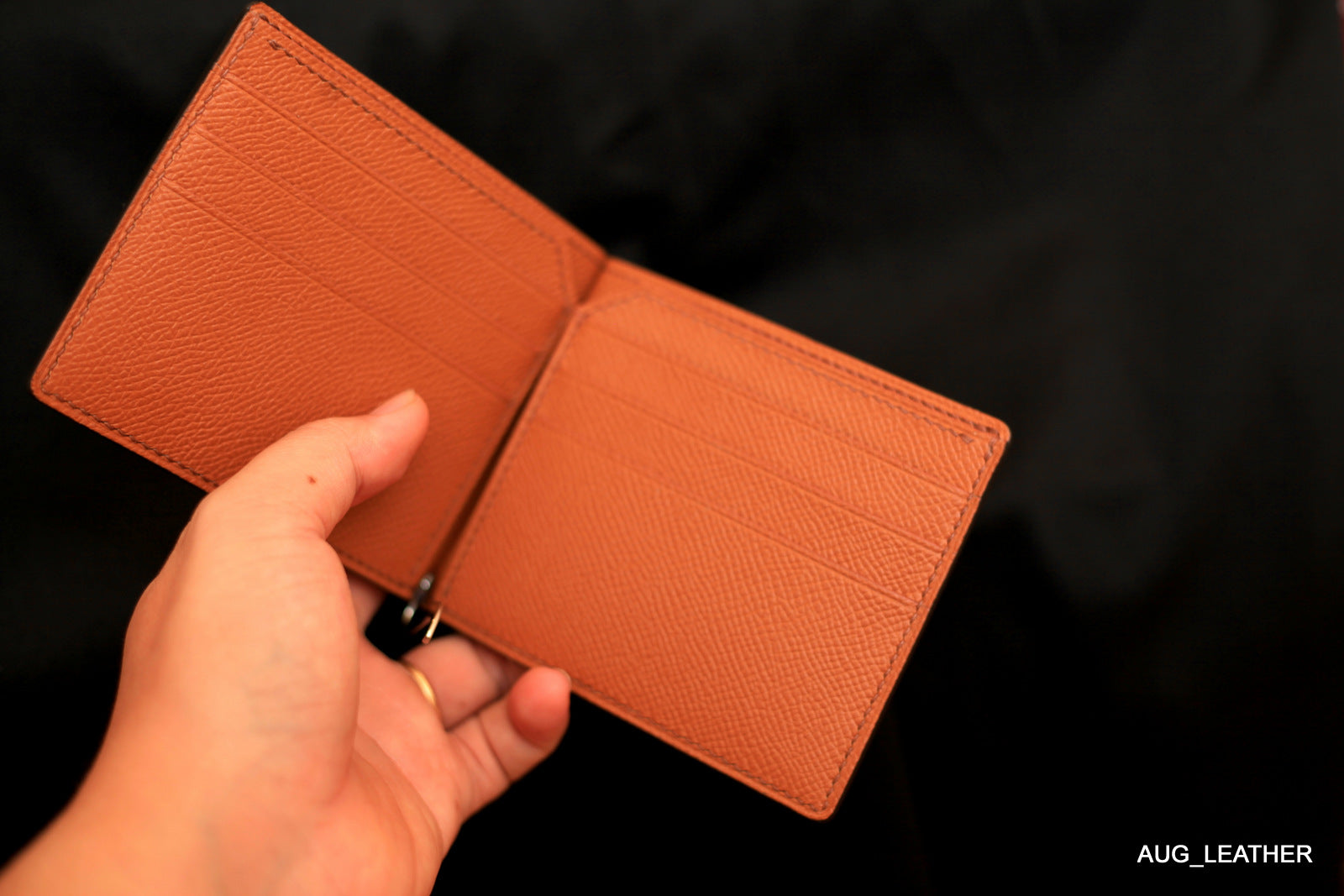 Black and Gold Brown Epsom Leather Money Clip Wallet
