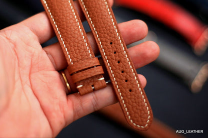 Togo Gold Brown Leather Watch Strap, Quick Release