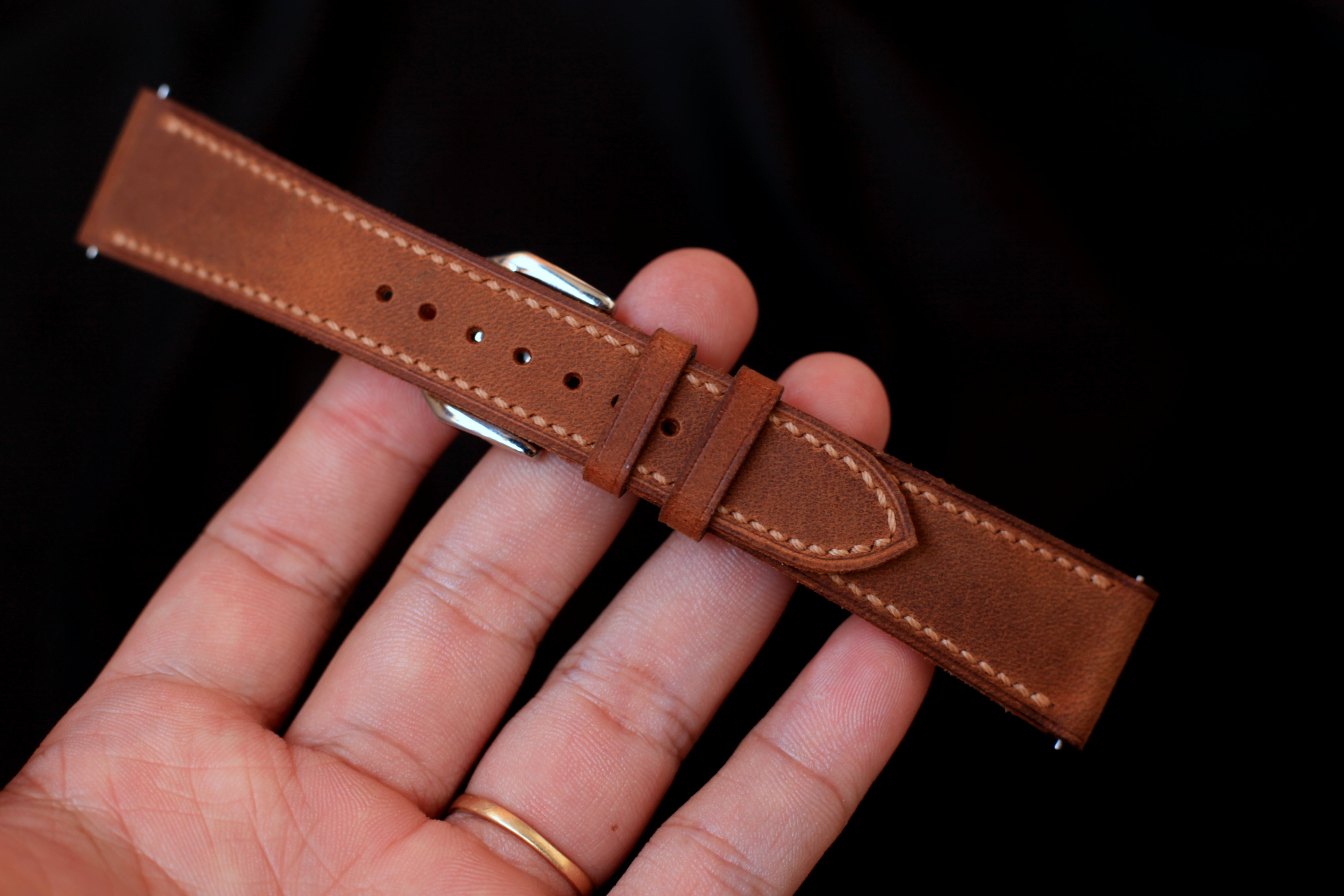 Leather Watch Strap, Waxy (Crazy Horse) Handmade Leather Watch Band