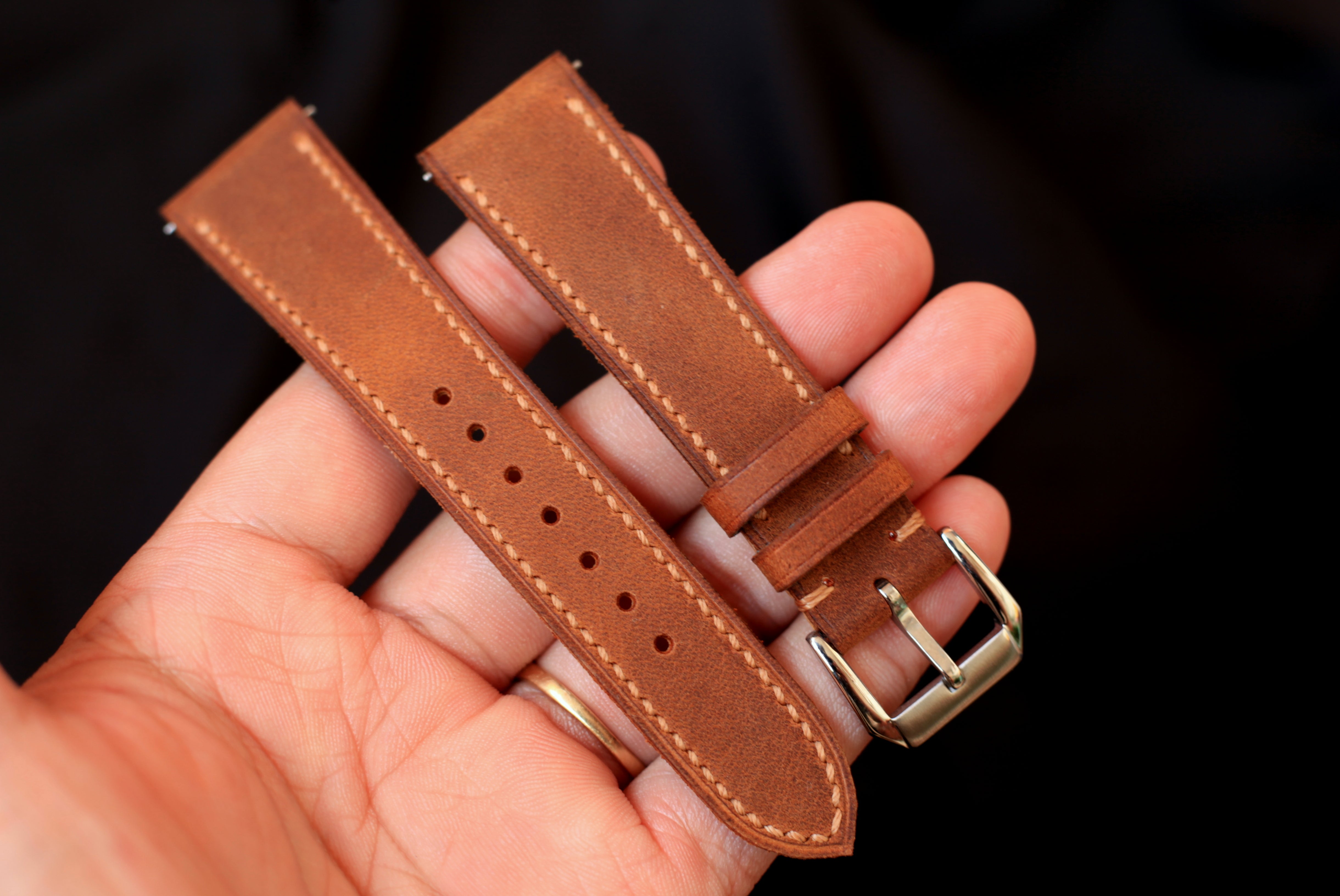 Leather Watch Strap, Waxy (Crazy Horse) Handmade Leather Watch Band