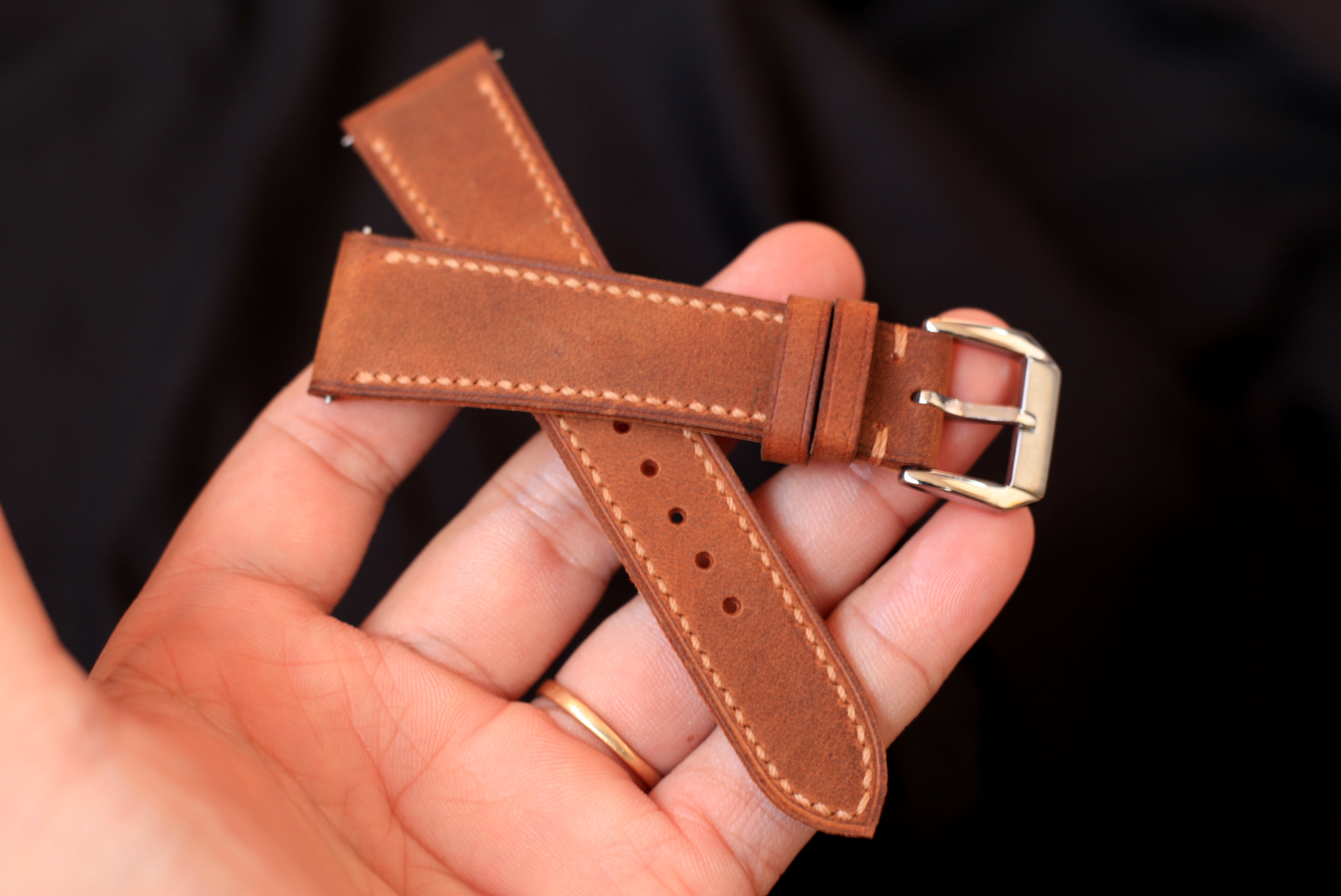 Leather Watch Strap, Waxy (Crazy Horse) Handmade Leather Watch Band