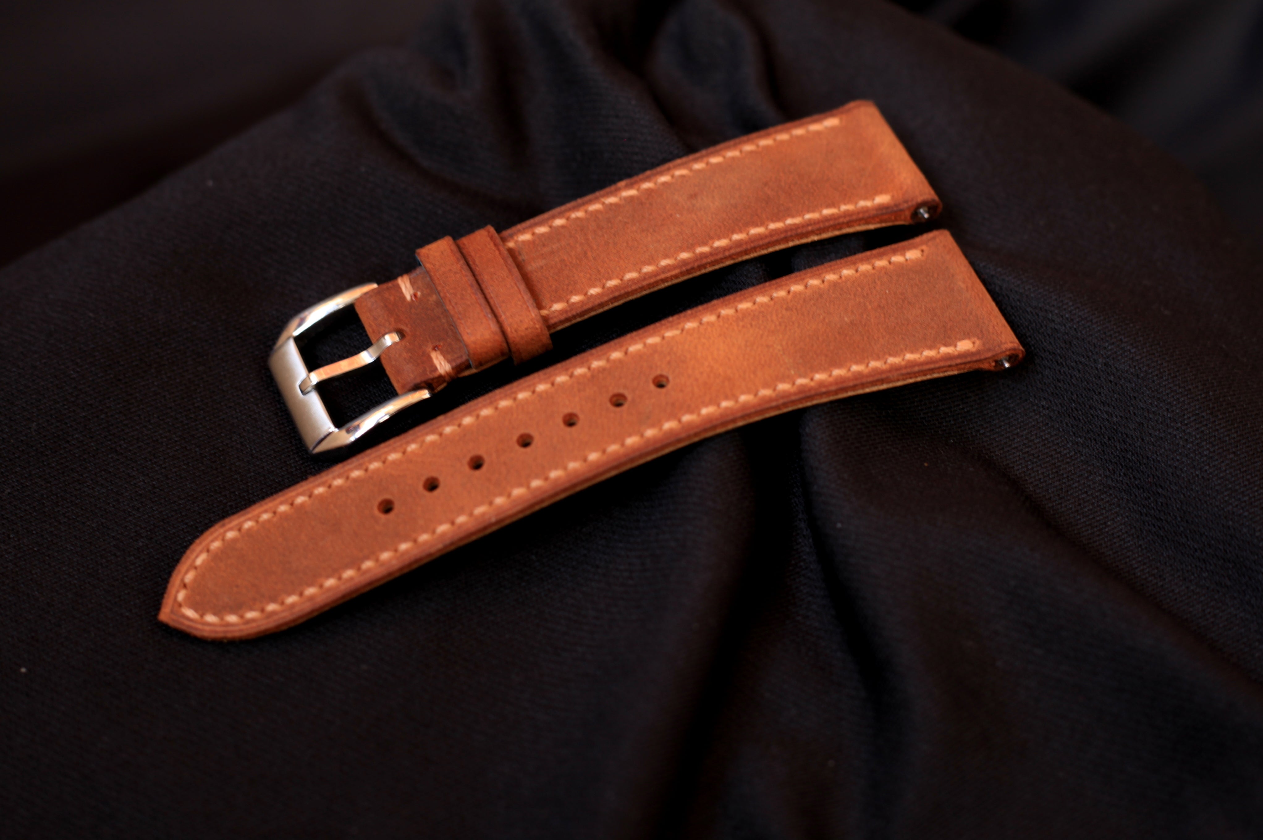 Leather Watch Strap, Waxy (Crazy Horse) Handmade Leather Watch Band