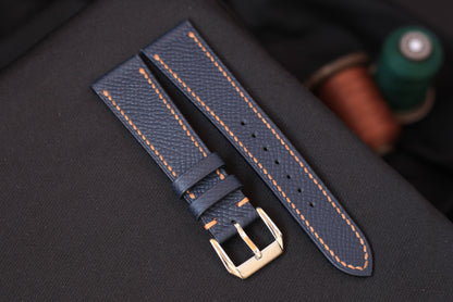 Leather Watch Strap, Dark Blue Epsom Leather Handmade Watch Band