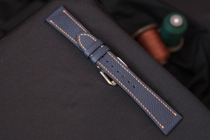Leather Watch Strap, Dark Blue Epsom Leather Handmade Watch Band