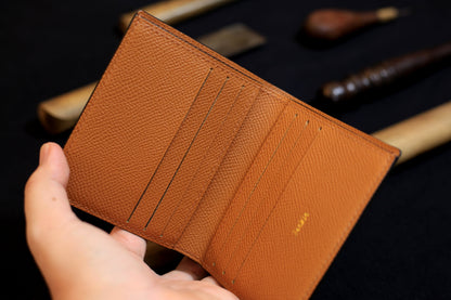 Bifold Men's Handmade Wallet, Epsom Black/Gold Brown Leather