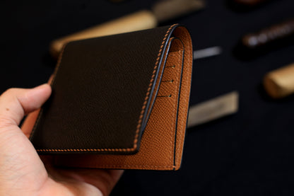 Bifold Men's Handmade Wallet, Epsom Black/Gold Brown Leather
