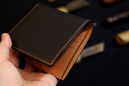 Bifold Men's Handmade Wallet, Epsom Black/Gold Brown Leather