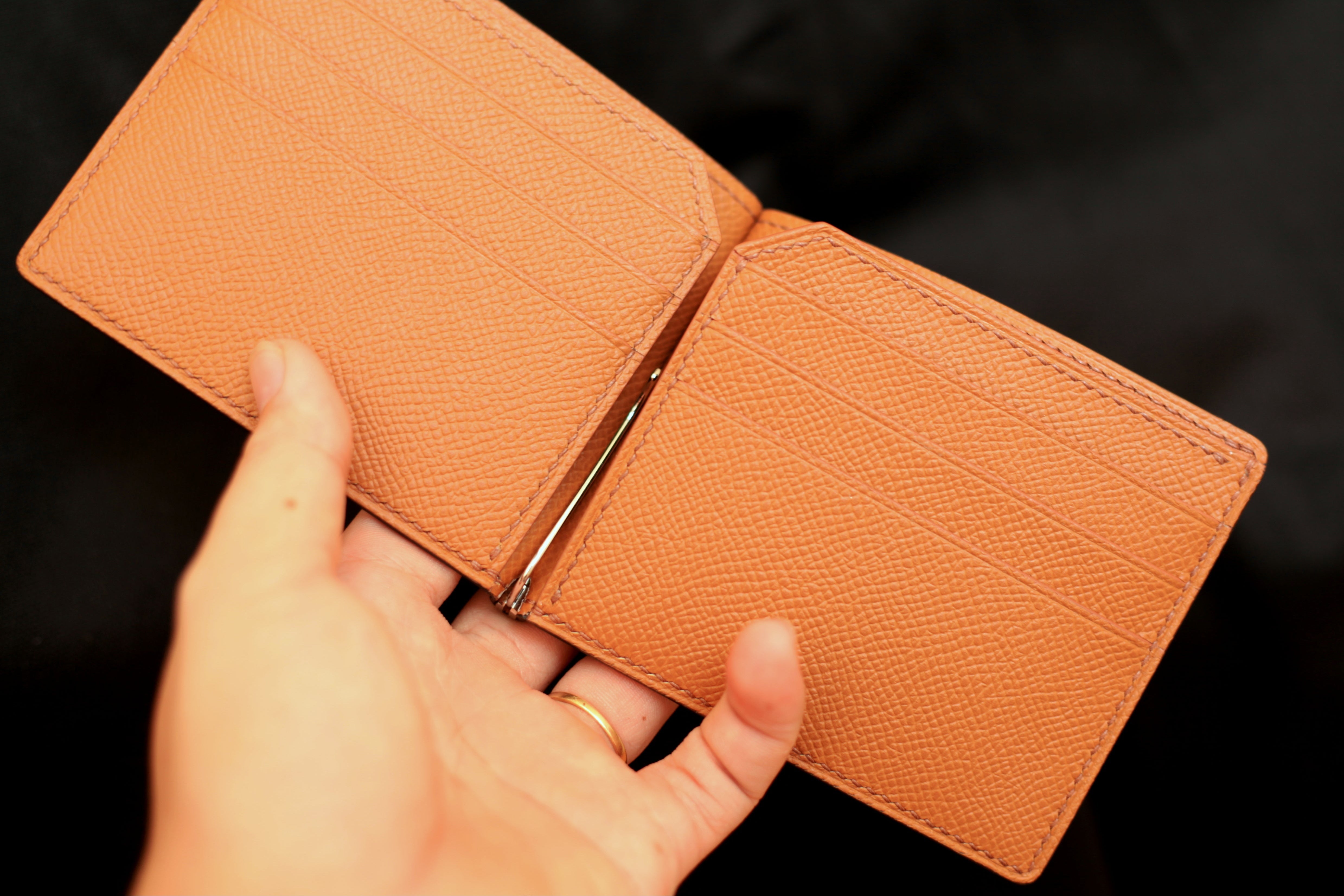 Money Clip Wallet, Black/goldbrown Epsom Leather