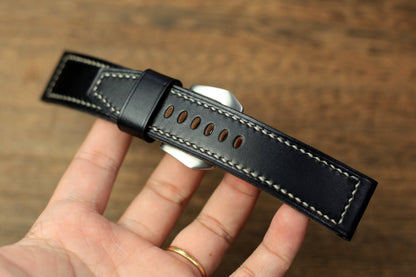 Handmade Black Vegtan Leather Panerai Watch Strap