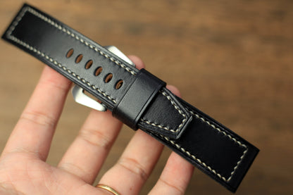 Handmade Black Vegtan Leather Panerai Watch Strap