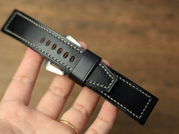 Panerai Black Vegtan Leather Watch Band. Handmade Watch Strap