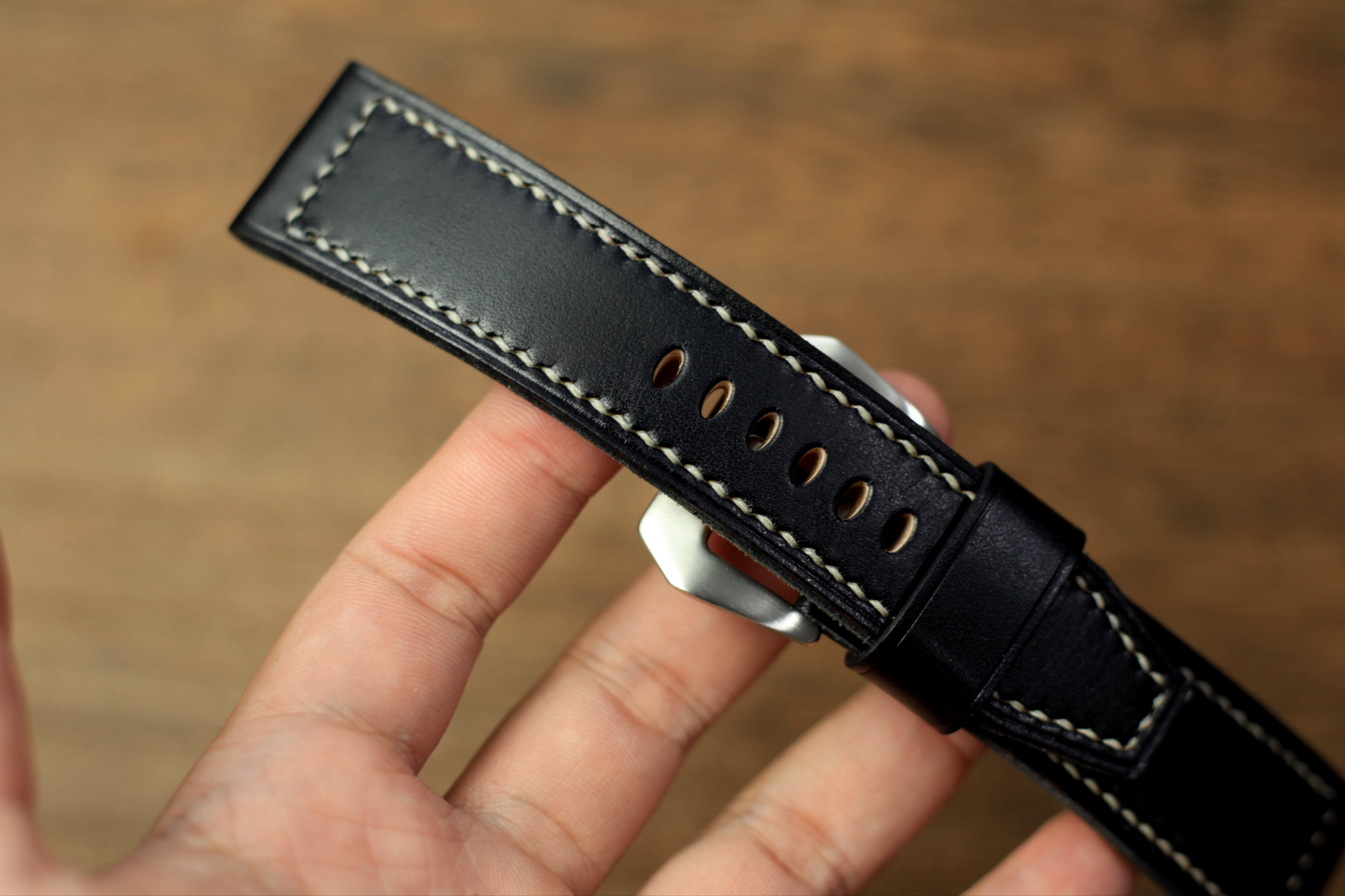 Handmade Black Vegtan Leather Panerai Watch Strap