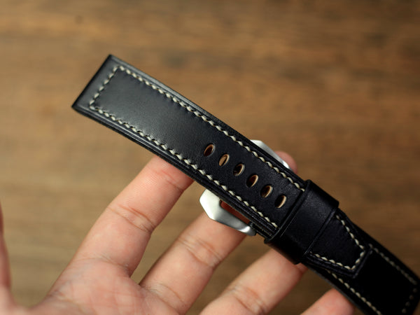 Panerai Black Vegtan Leather Watch Band. Handmade Watch Strap