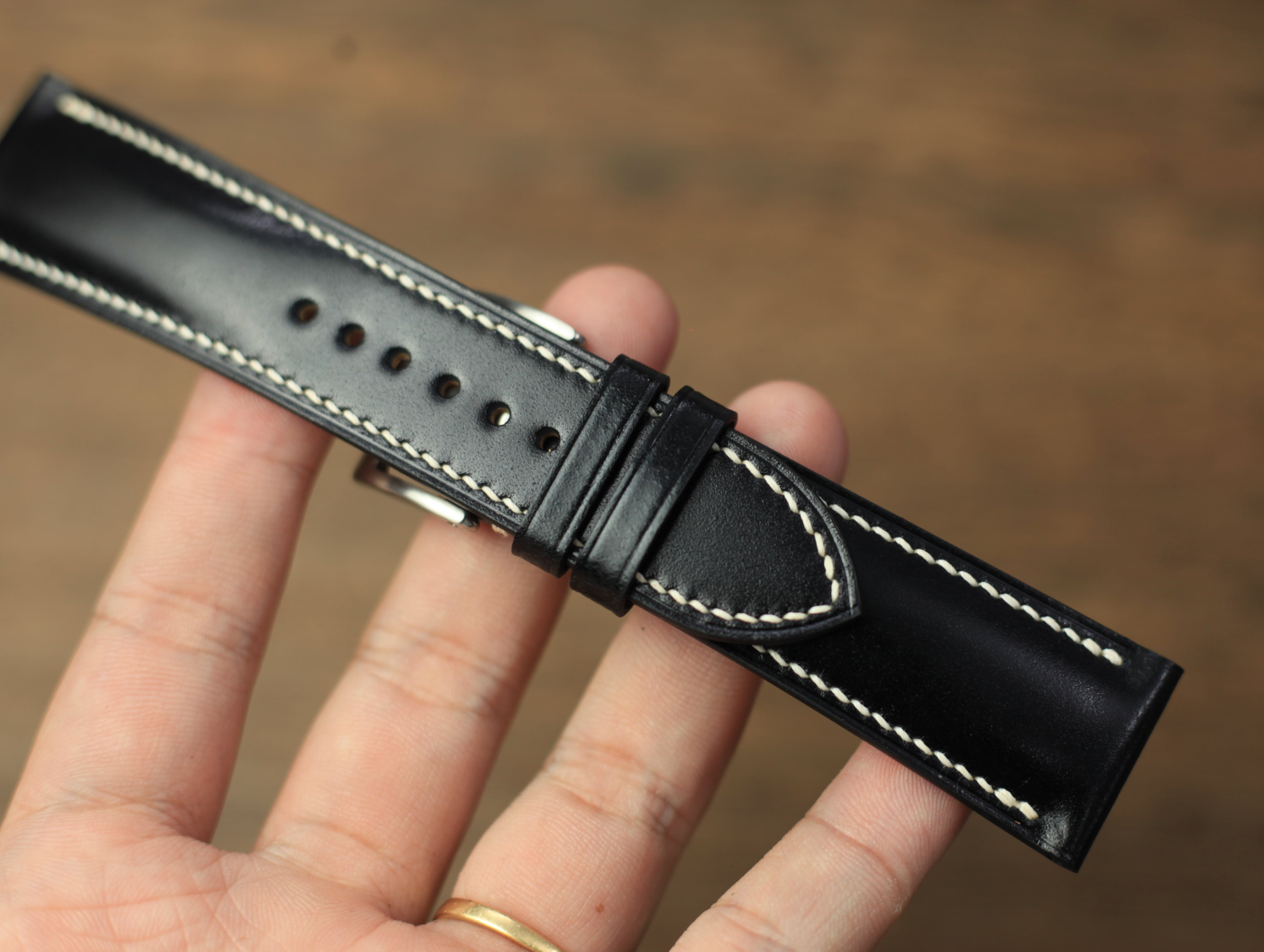 Black Shell Cordovan Leather Watch Band, Quick Release