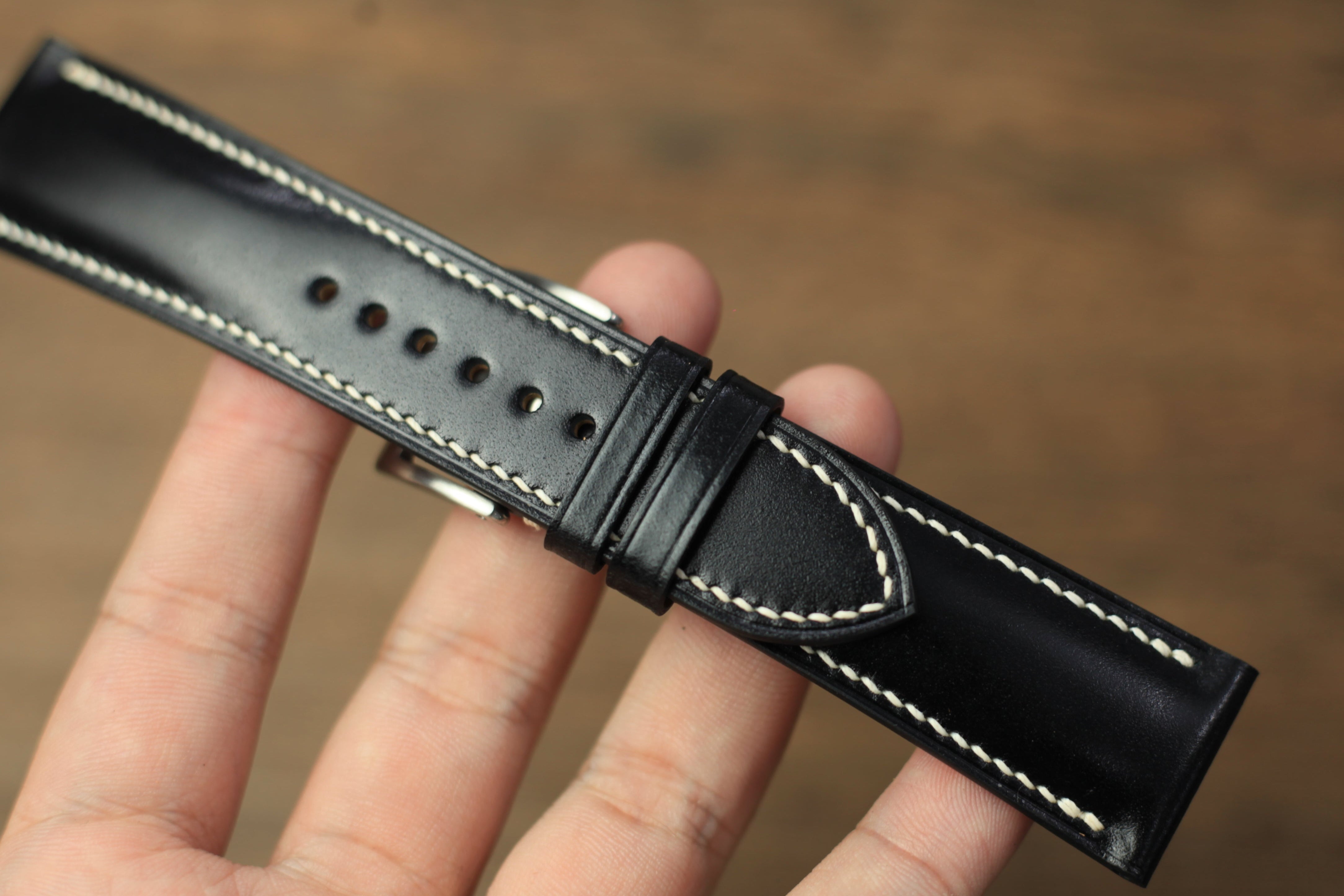 Black Shell Cordovan Leather Quick Release Watch Strap