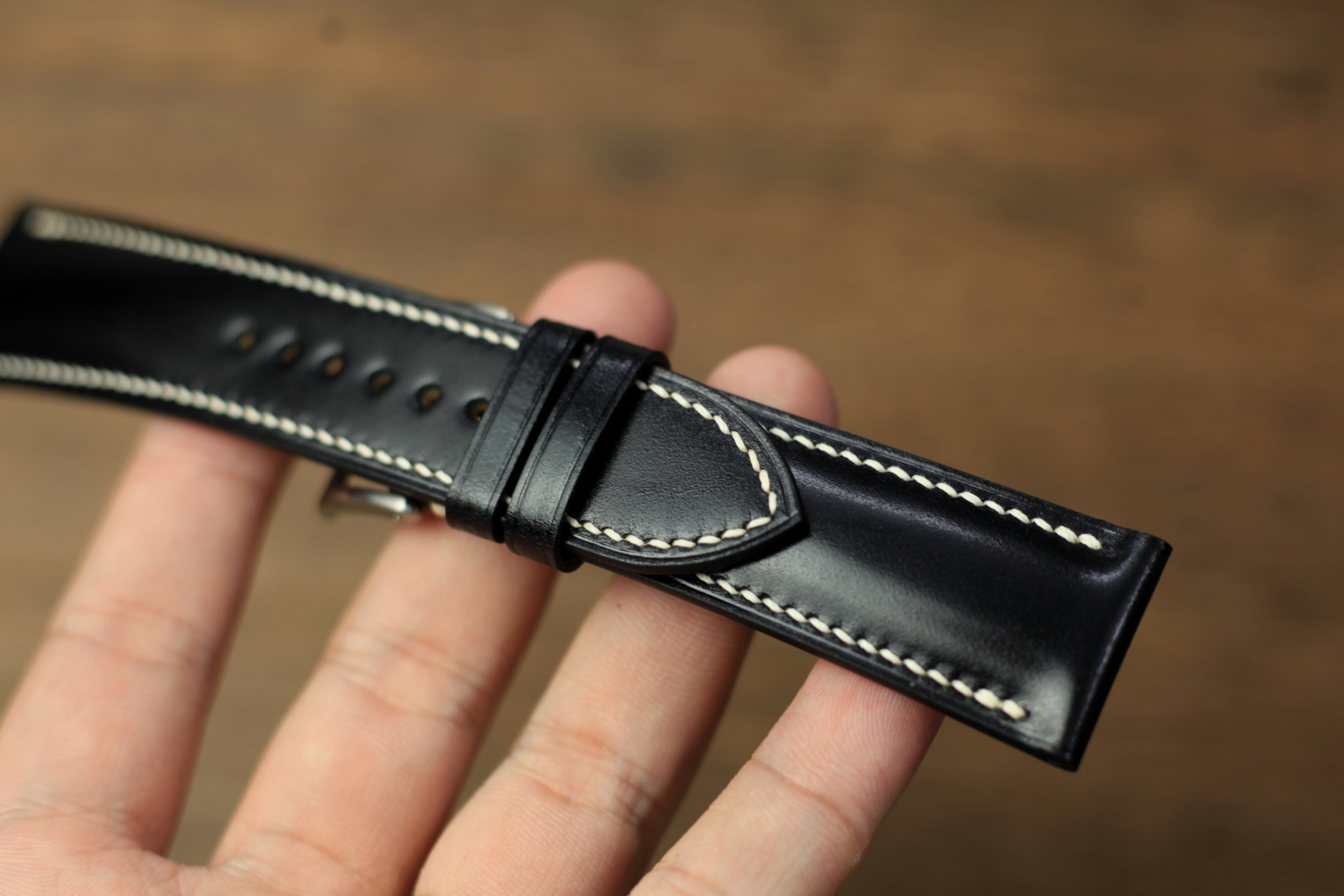 Black Shell Cordovan Leather Quick Release Watch Strap
