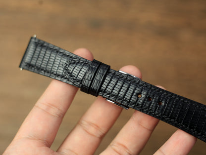 Leather Watch Strap, Black Lizard Handmade Watch Band