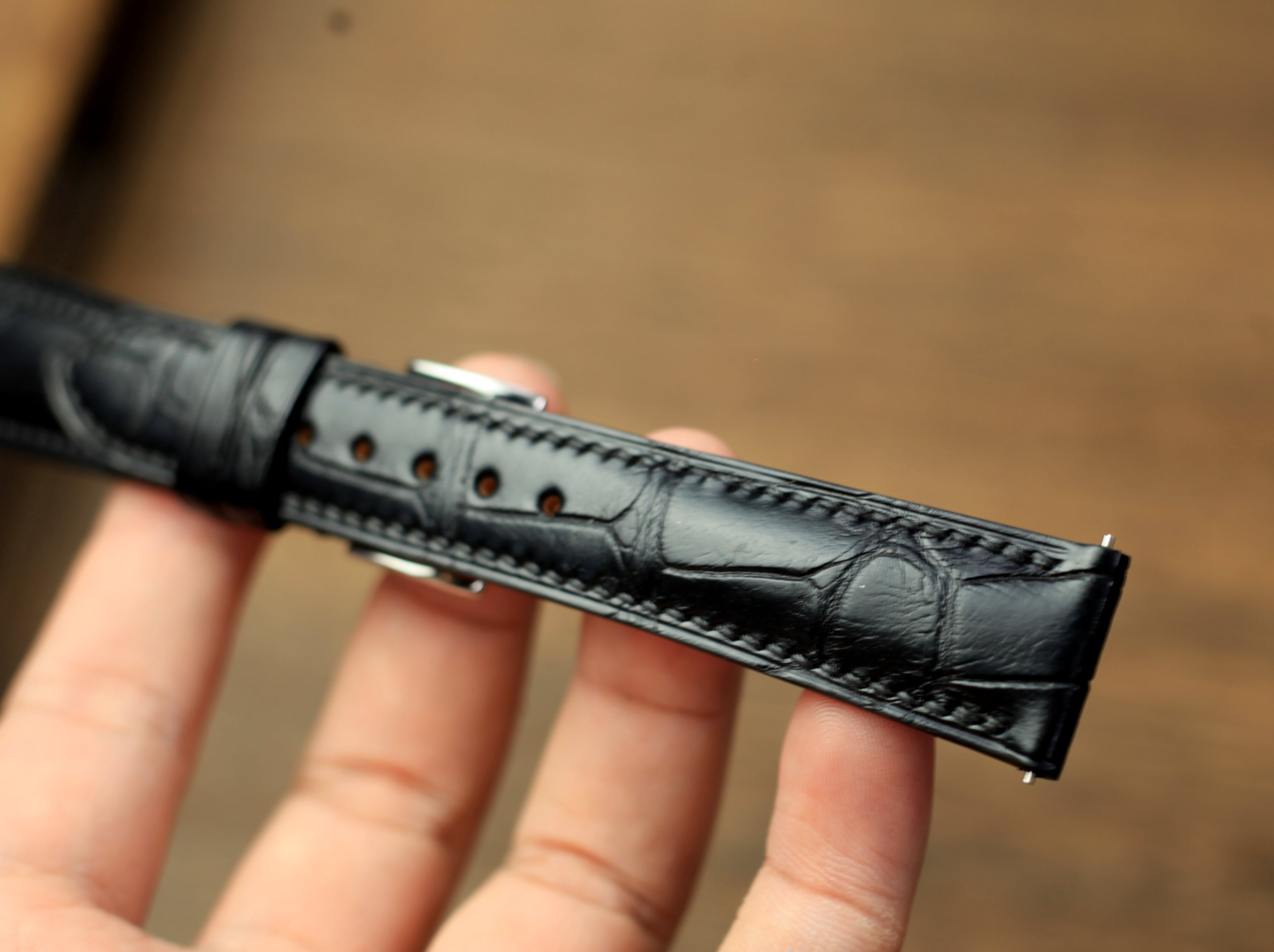Alligator Leather Watch Strap, Matte Black Alligator Band
