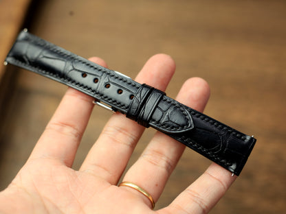 Alligator Leather Watch Strap, Matte Black Alligator Band