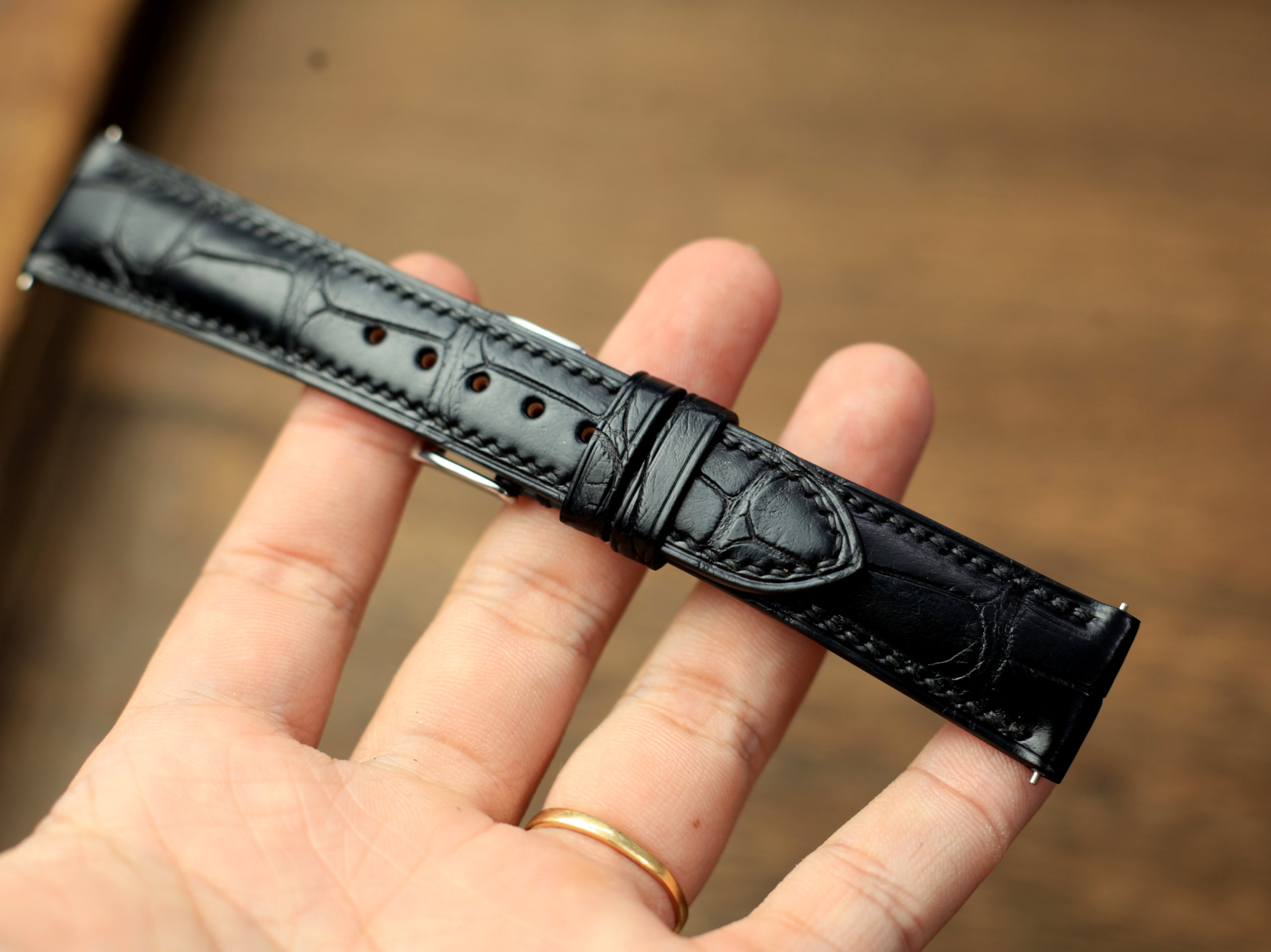 Alligator Leather Watch Strap, Matte Black Alligator Band