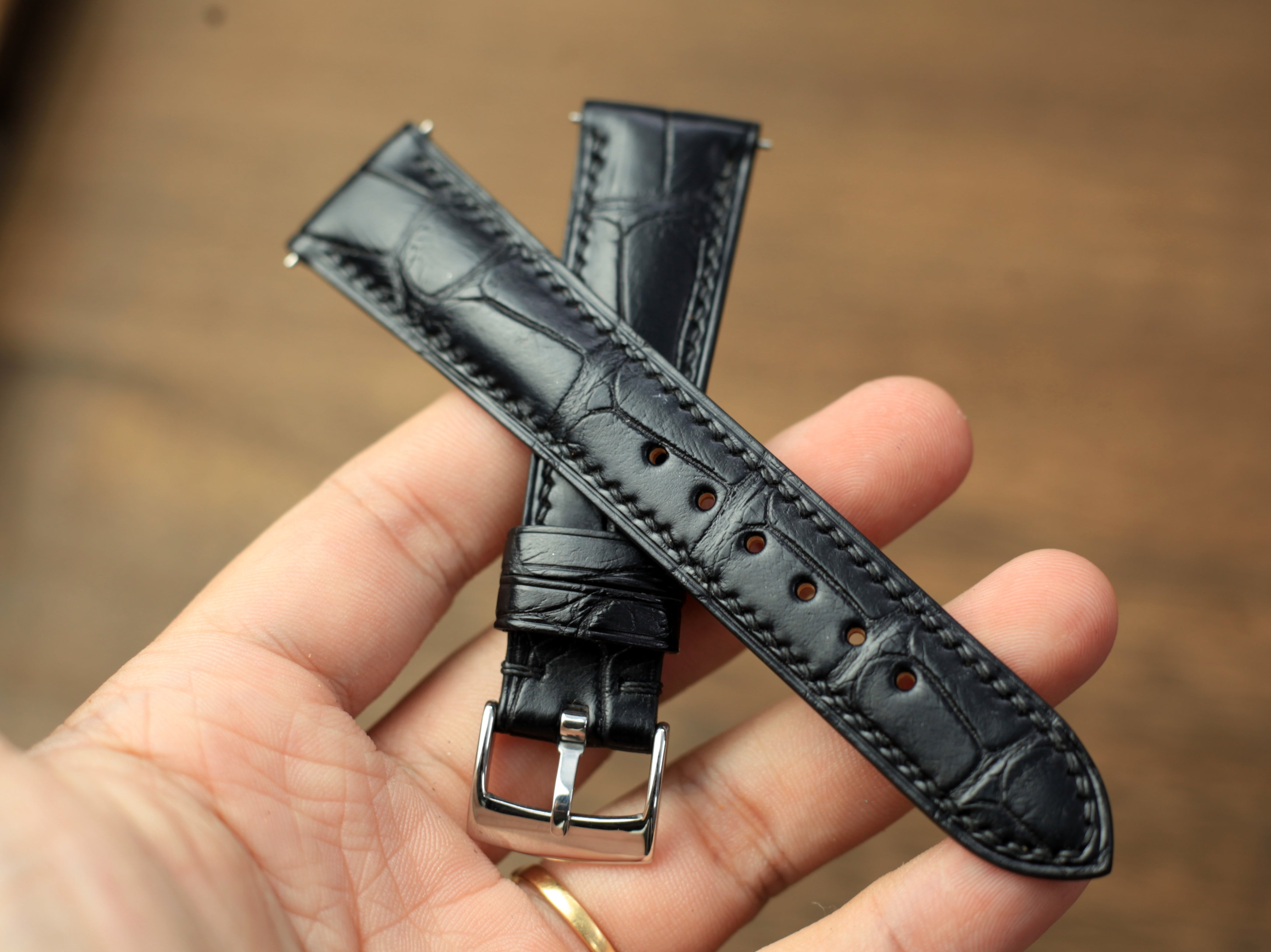 Alligator Leather Watch Strap, Matte Black Alligator Band