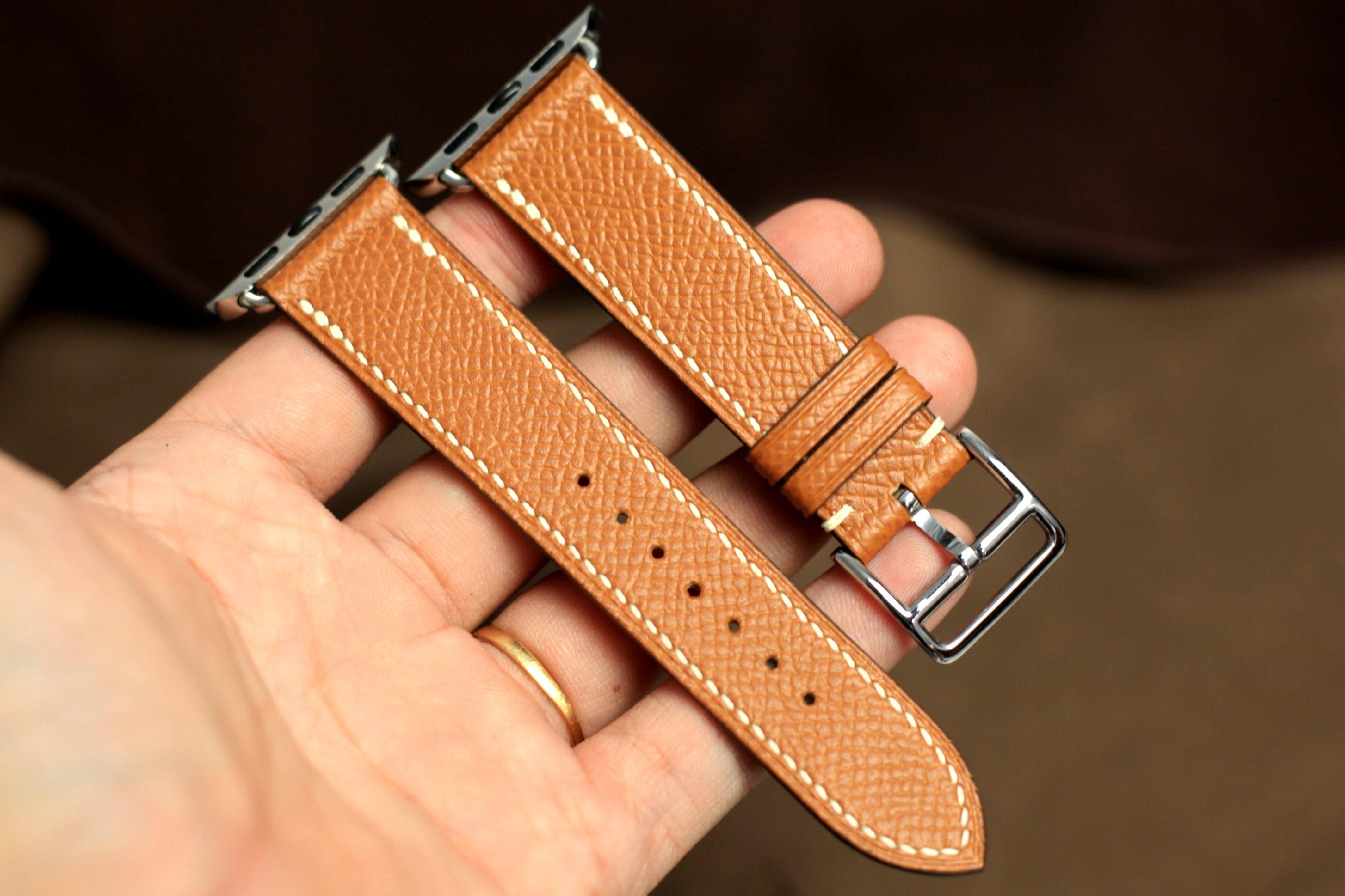 Apple Watch Leather Strap, Gold Brown Epsom Leather Band