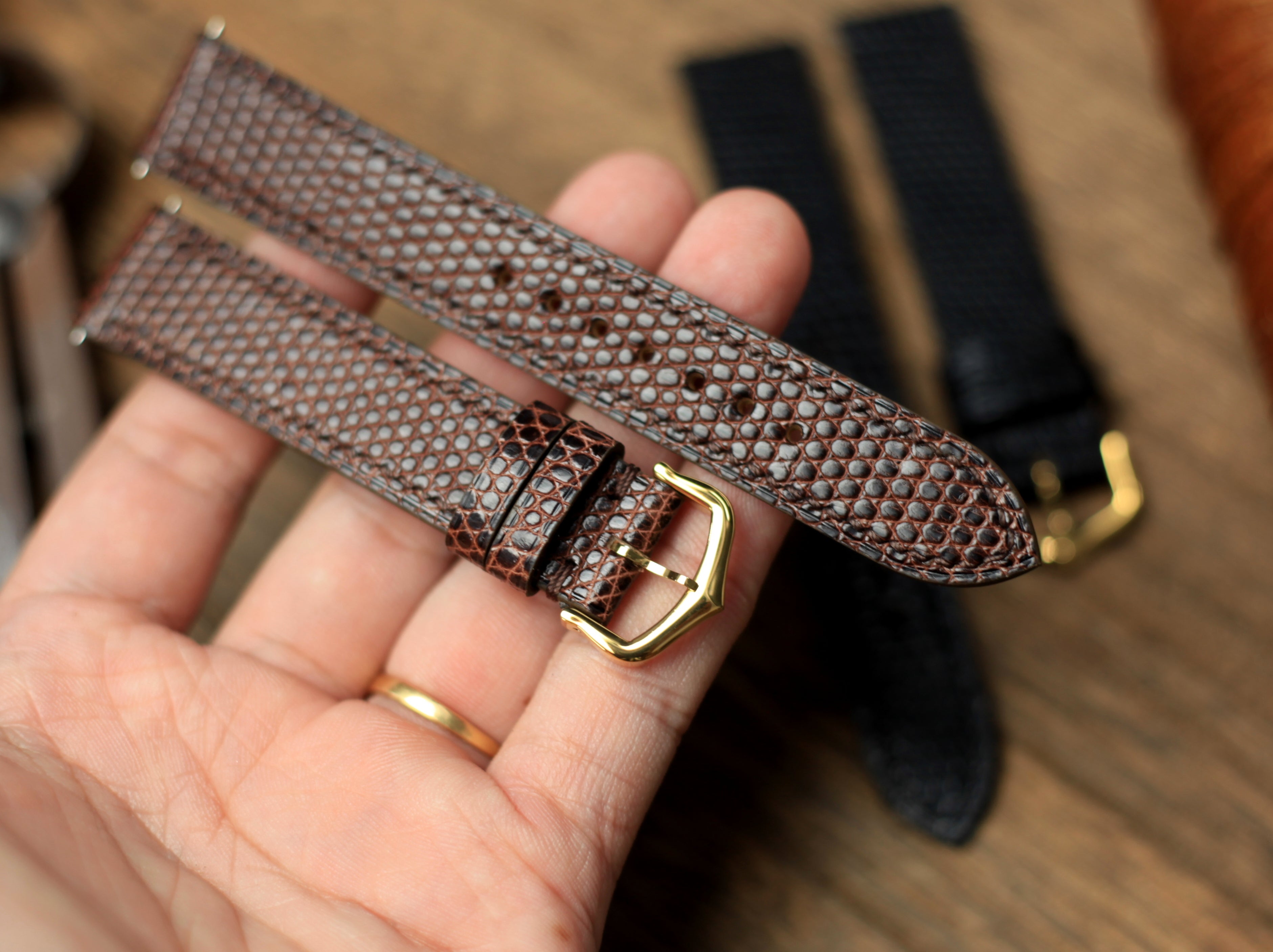 Brown Lizard Leather Strap, Handmade Watch Band, Quick Release