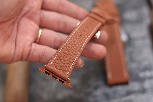 Apple Watch Leather Strap, Gold Brown Togo Leather Handmade