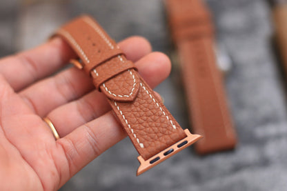 Apple Watch Leather Strap, Gold Brown Togo Leather Watch Band