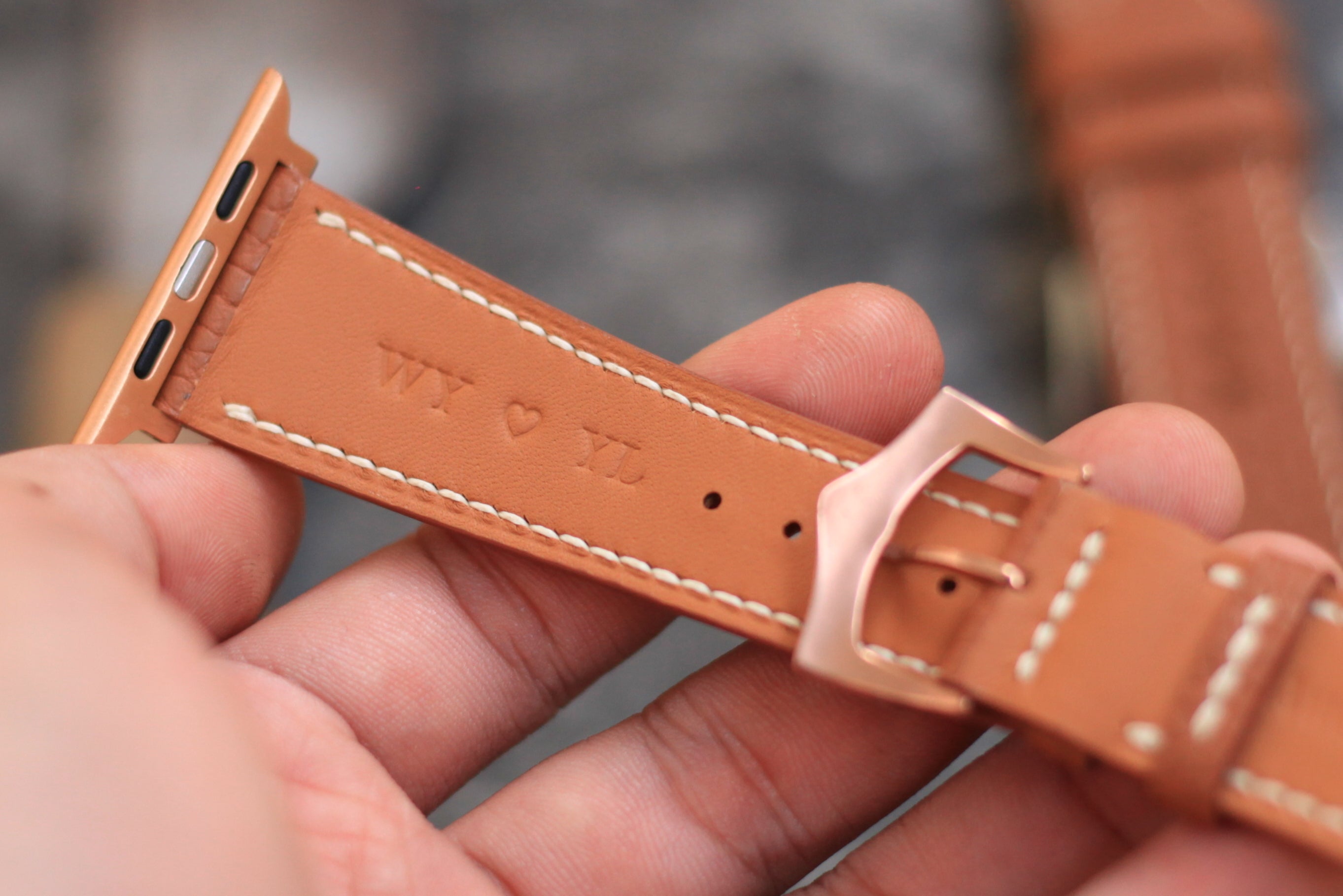 Apple Watch Leather Strap, Gold Brown Togo Leather Handmade