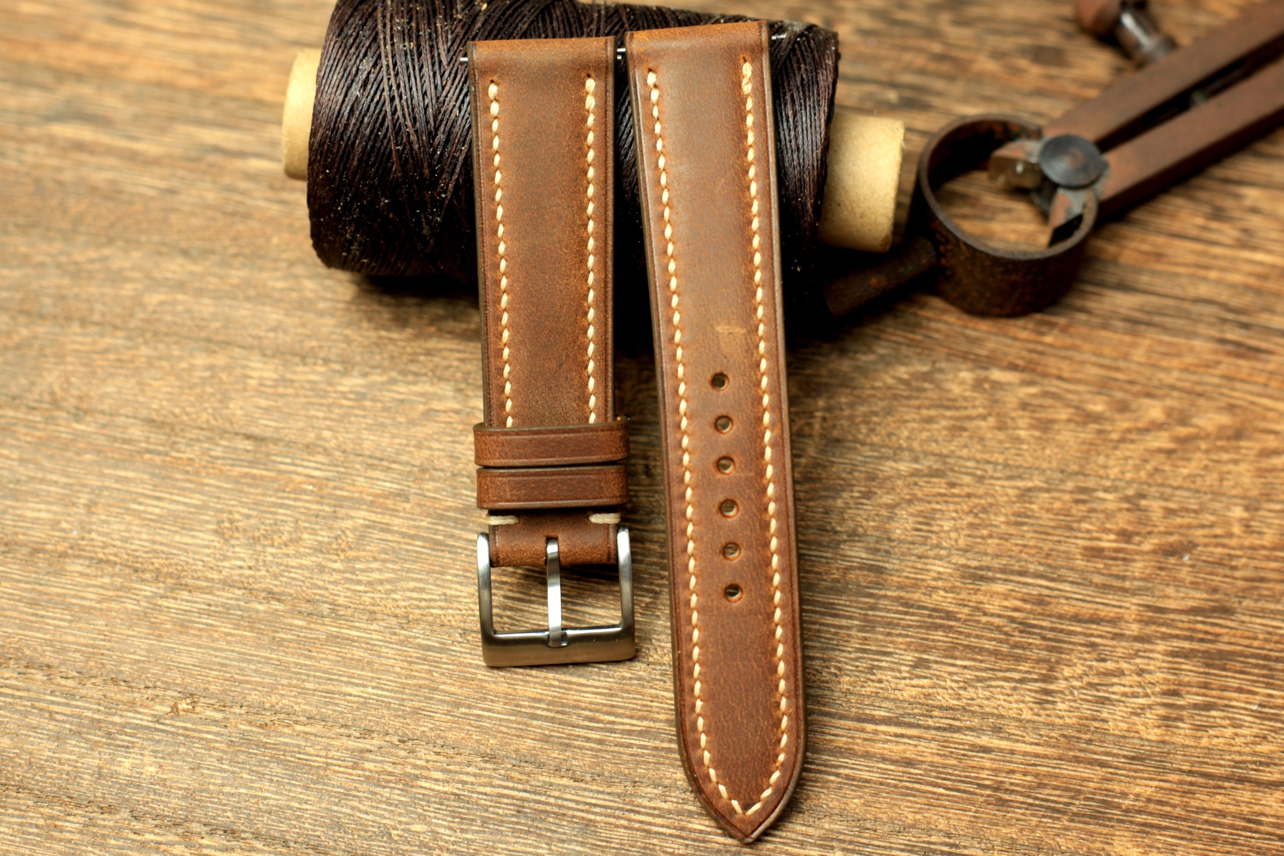 Waxy Brown Leather Watch Strap, Handmade Watch Band, Quick Release Spring Bar