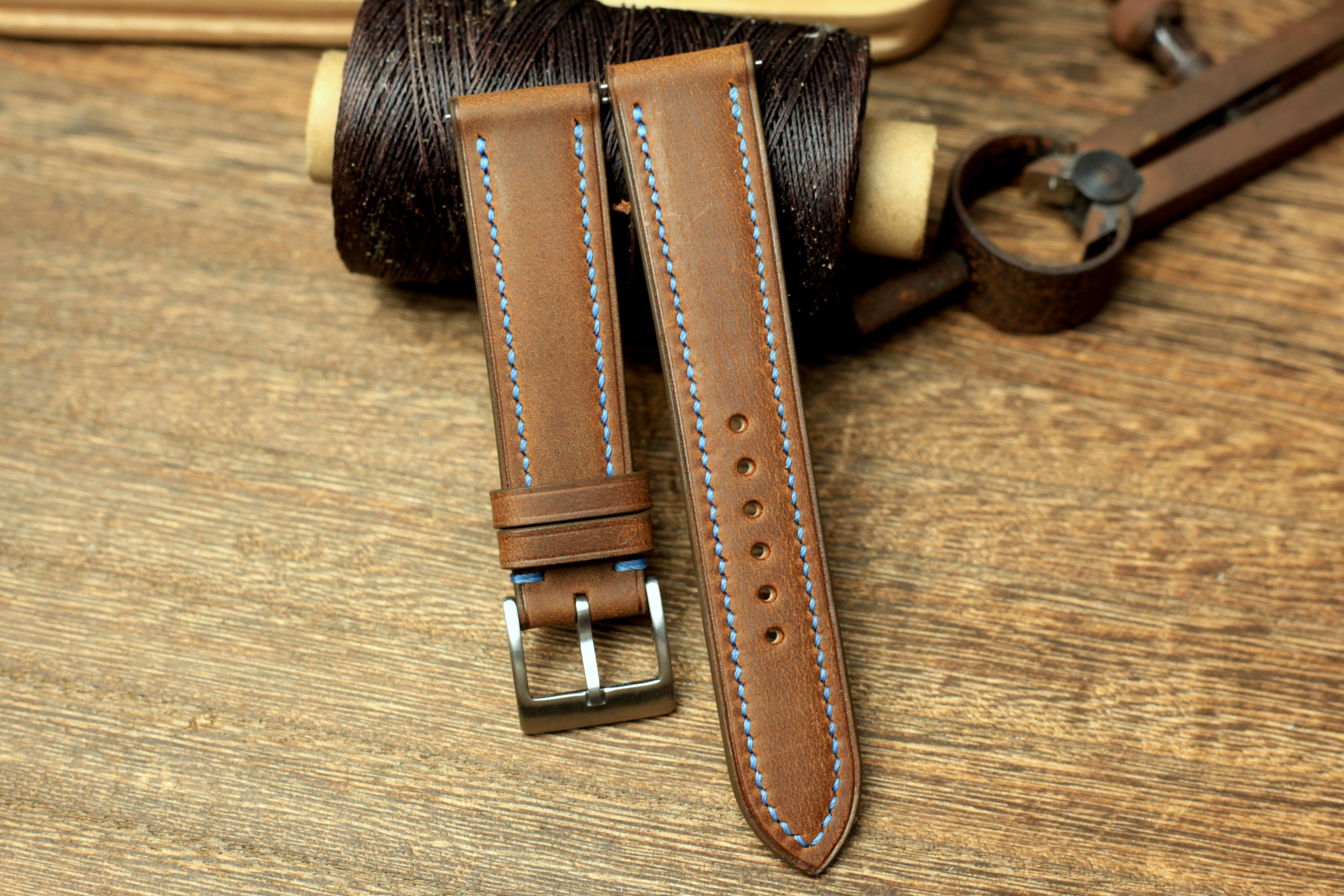 Waxy Brown Leather Watch Strap, Handmade Watch Band, Quick Release Spring Bar