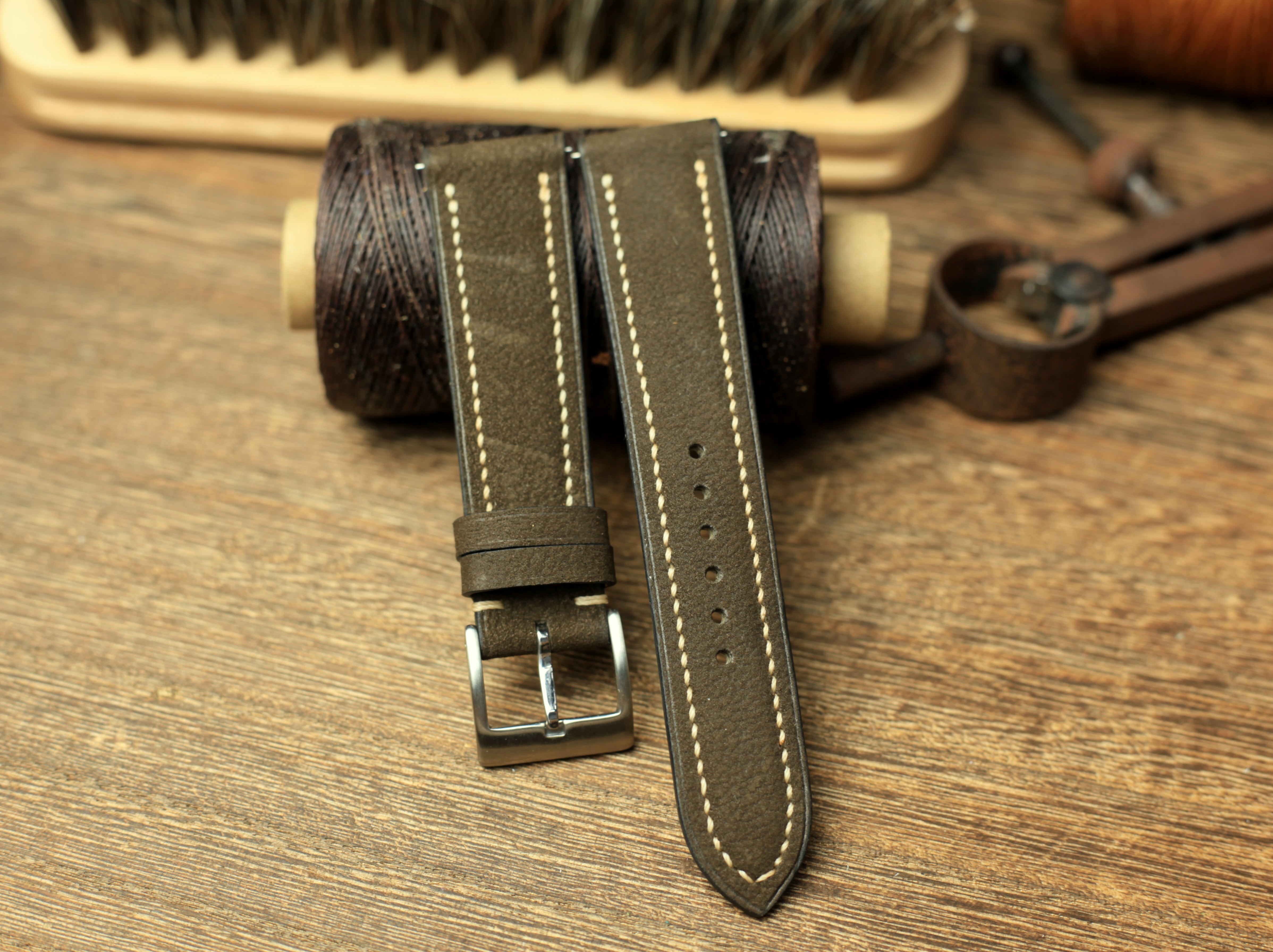Waxy Leather Watch Strap Dark Grey Color, Quick Release