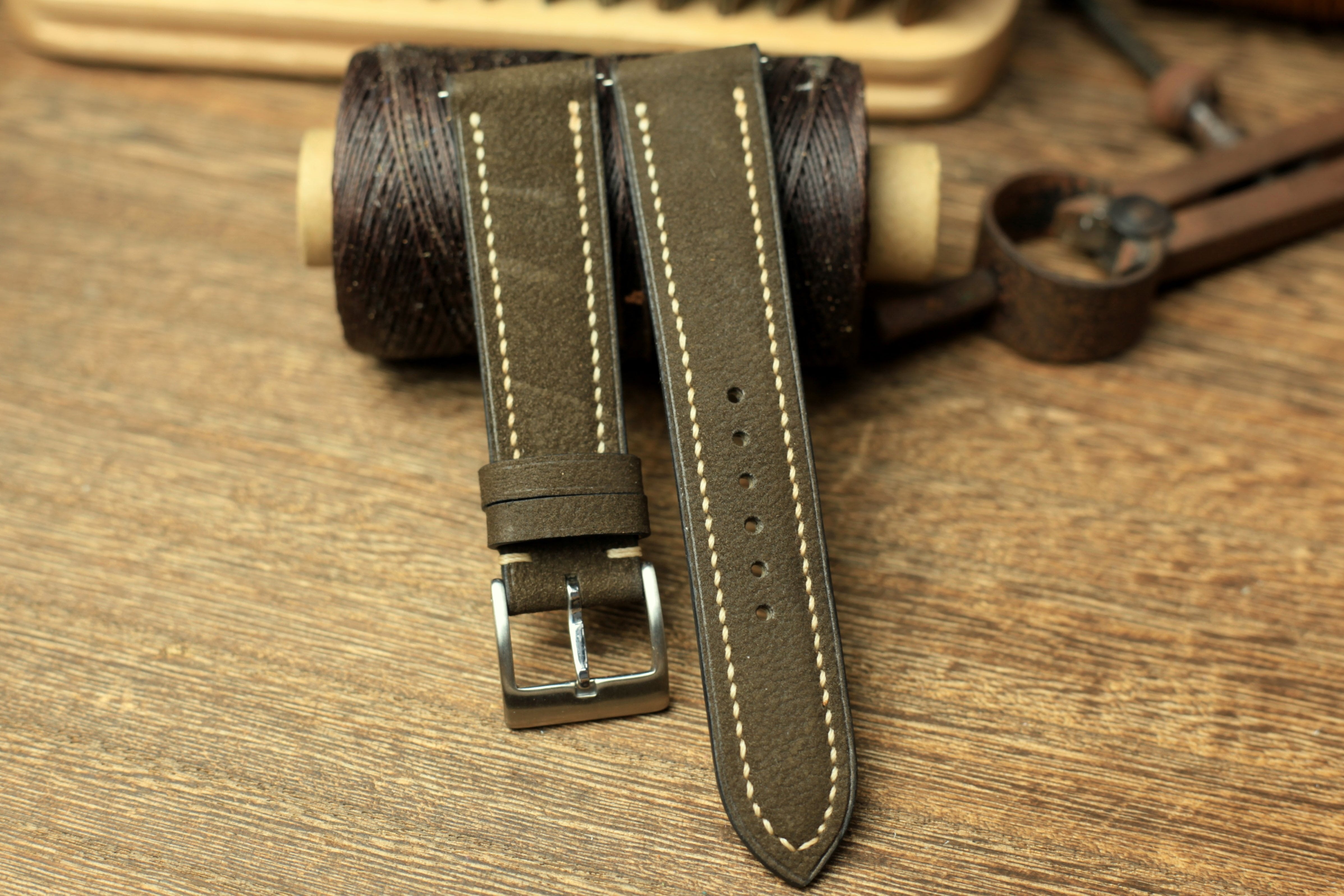 Leather Watch Strap, Cowhide Dark Grey Leather Watch Band