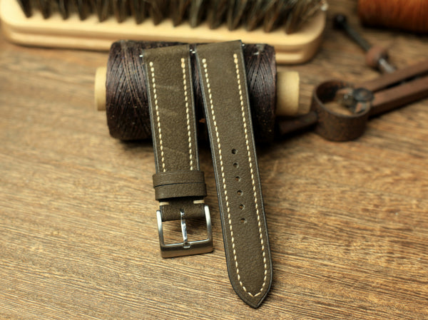 Waxy Leather Watch Strap Dark Grey Color, Quick Release