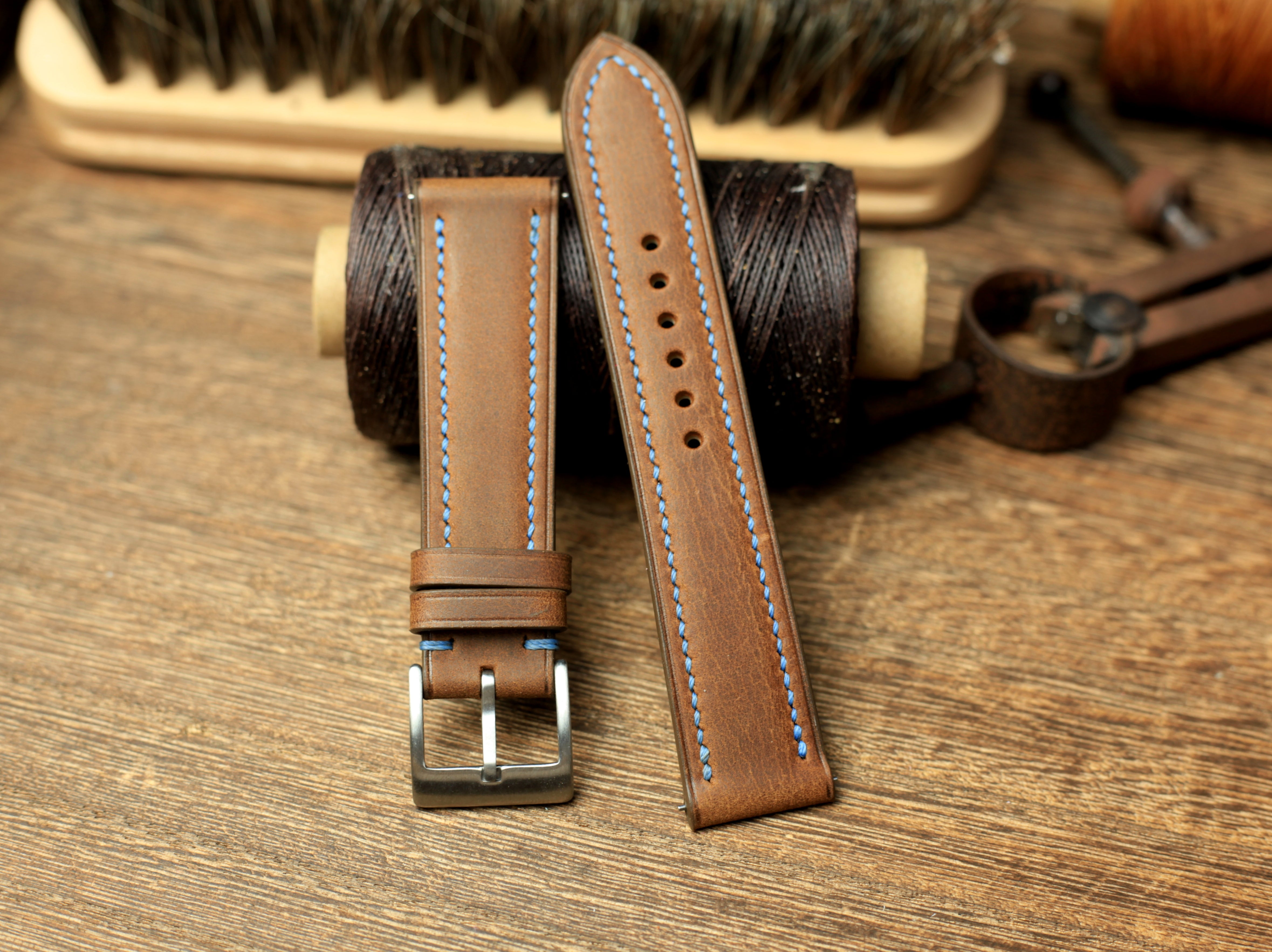 Waxy Brown Leather Watch Strap, Handmade Watch Band, Quick Release Spring Bar