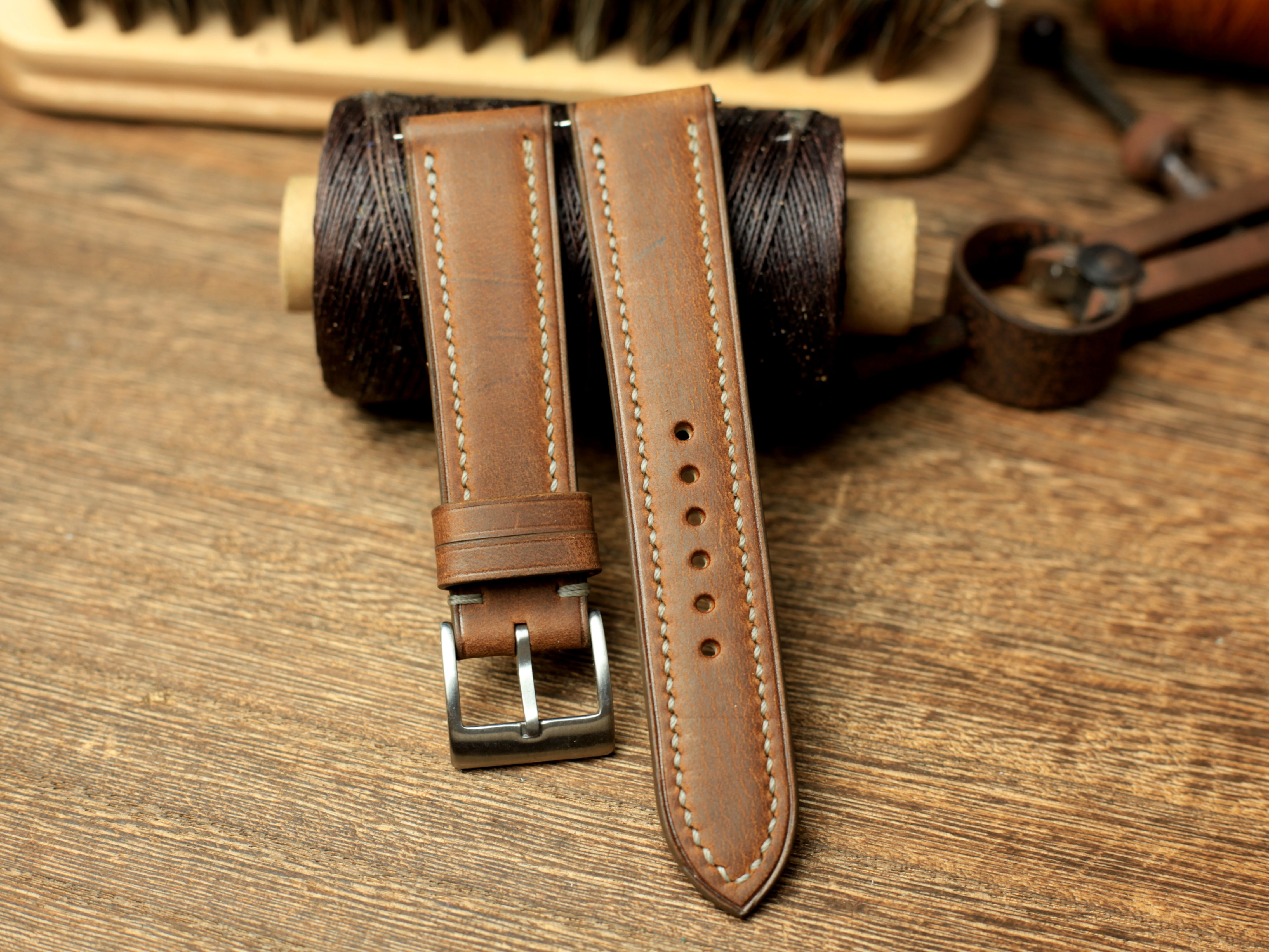 Waxy Brown Leather Watch Strap, Handmade Watch Band, Quick Release Spring Bar