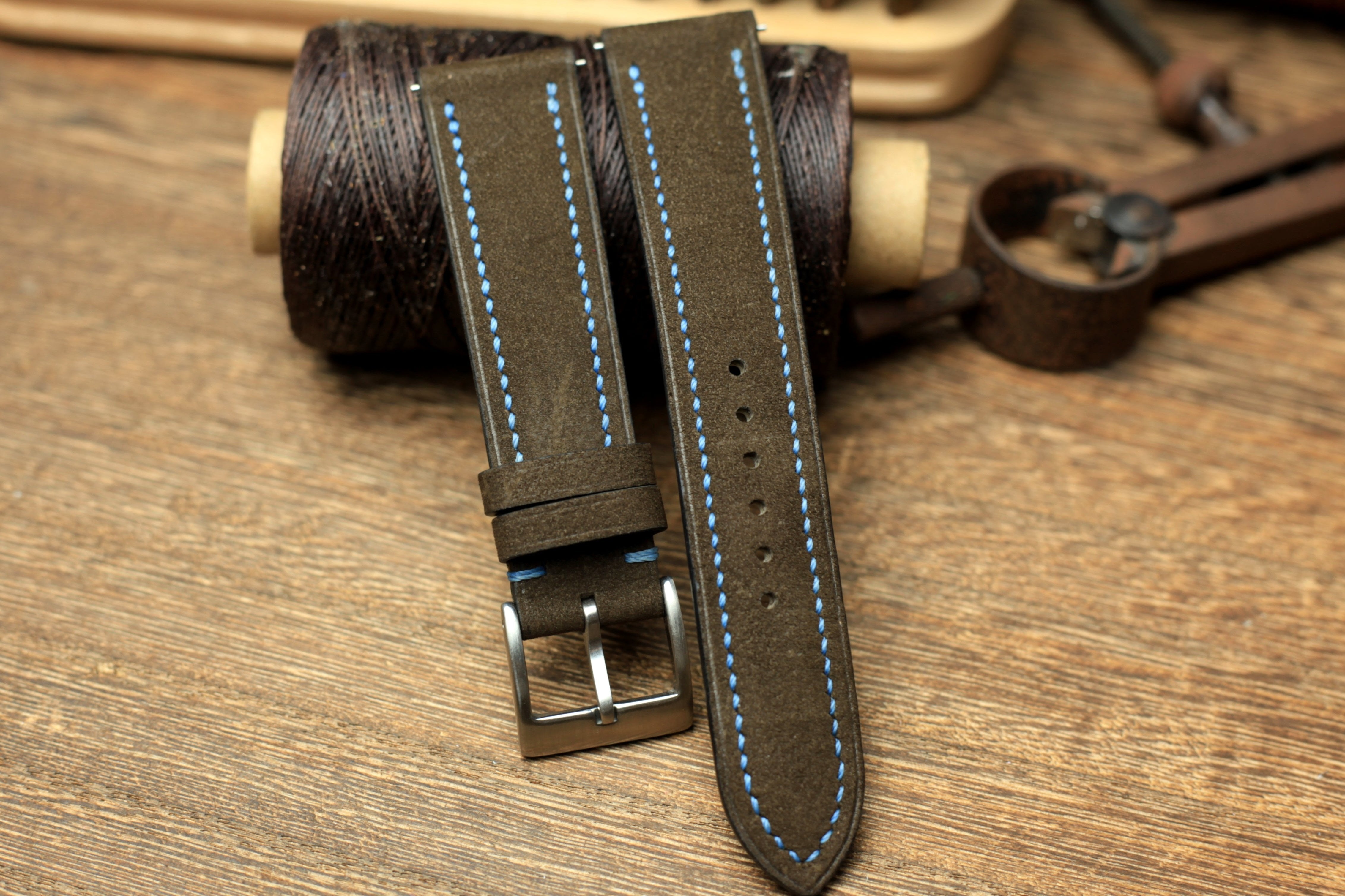 Leather Watch Strap, Cowhide Dark Grey Leather Watch Band