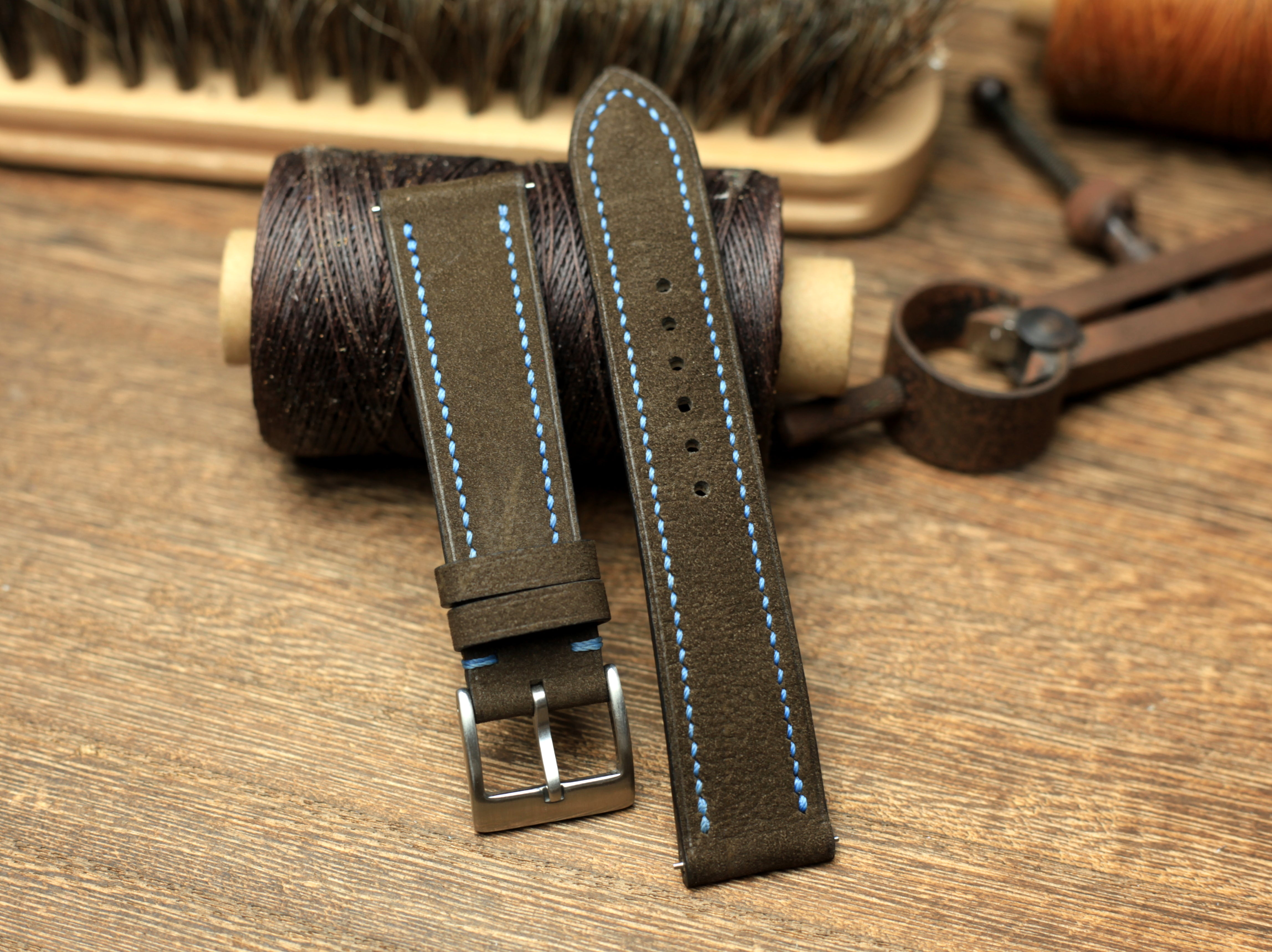 Leather Watch Strap, Cowhide Dark Grey Leather Watch Band