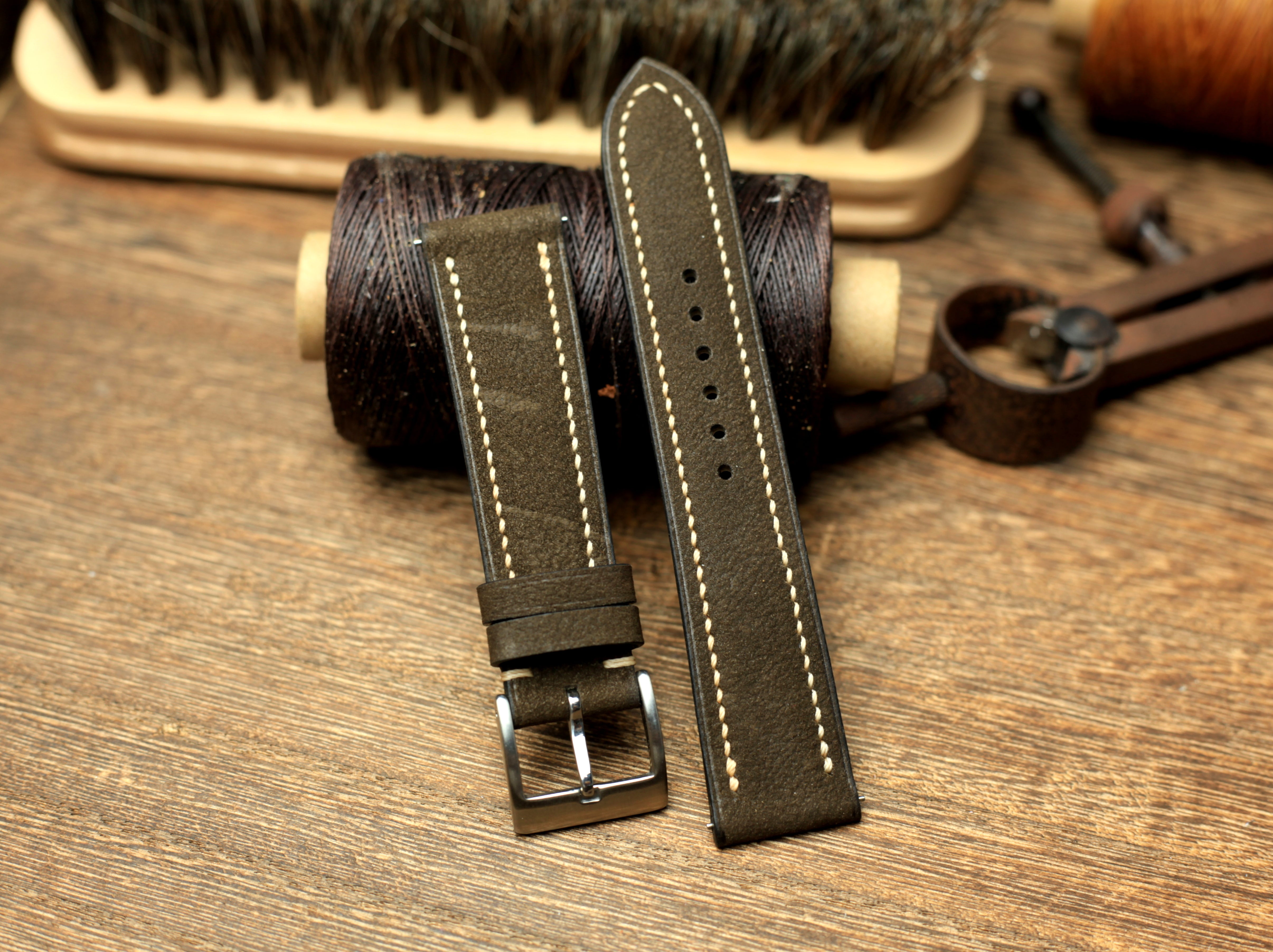 Leather Watch Strap, Cowhide Dark Grey Leather Watch Band