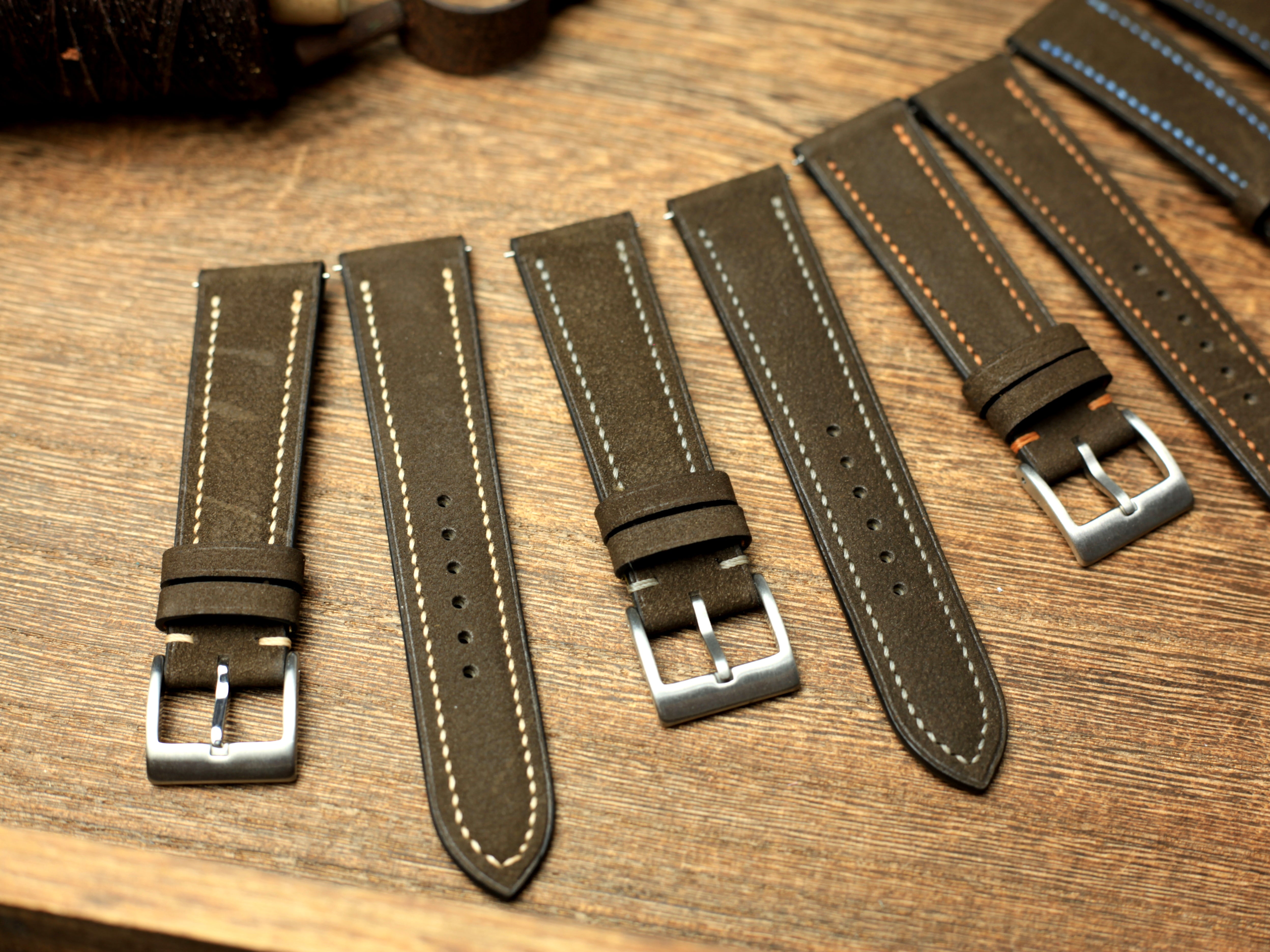 Leather Watch Strap, Cowhide Dark Grey Leather Watch Band