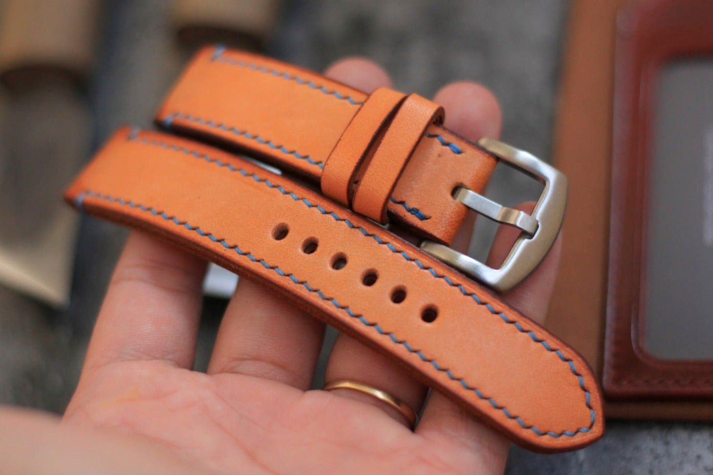 Handmade Vintage Tan Veg-Tan Leather Panerai Watch Strap
